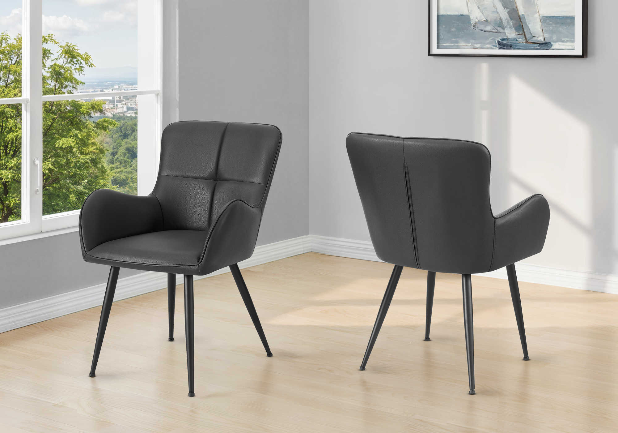 CHAISE - 2PCS / 33"H / SIMILI-CUIR NOIR / METAL NOIR – I 1157
