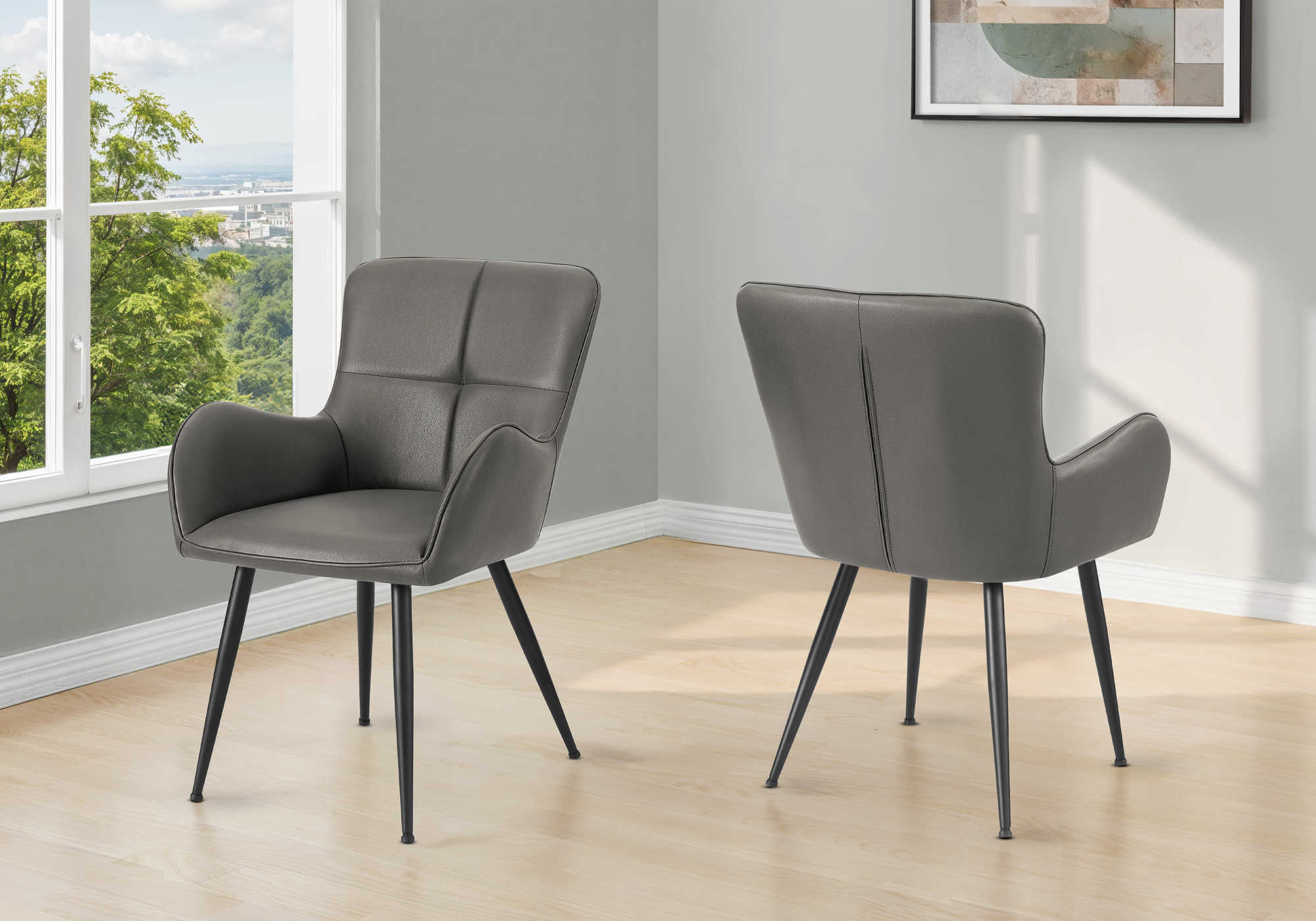 CHAISE - 2PCS / 33"H / SIMILI-CUIR GRIS / METAL NOIR – I 1158