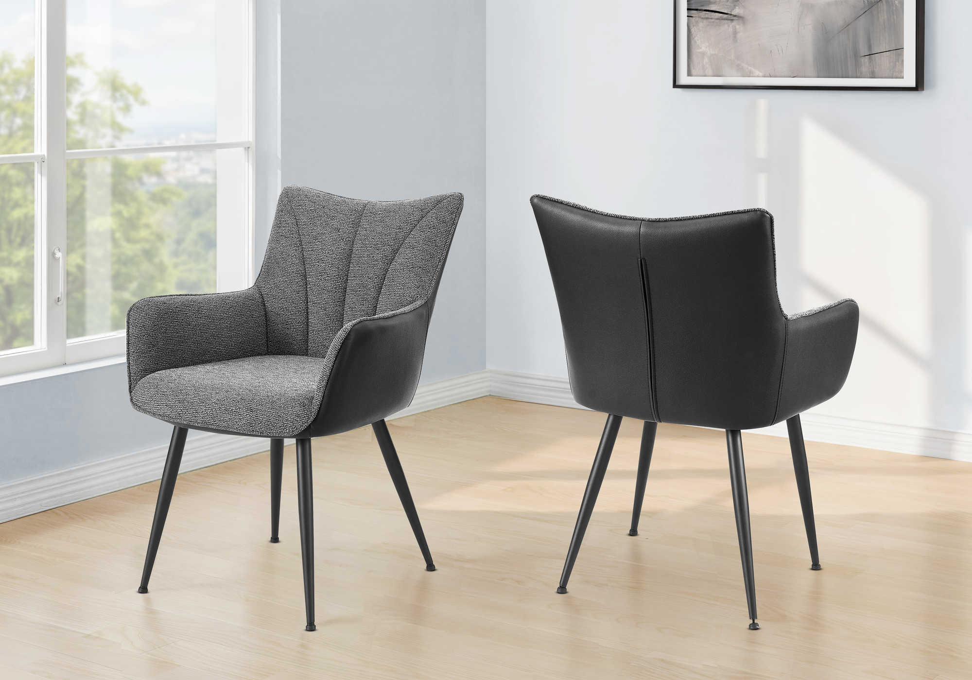 CHAISE - 2PCS / 34"H / SIMILI-CUIR NOIR / GRIS / METAL NOIR – I 1167