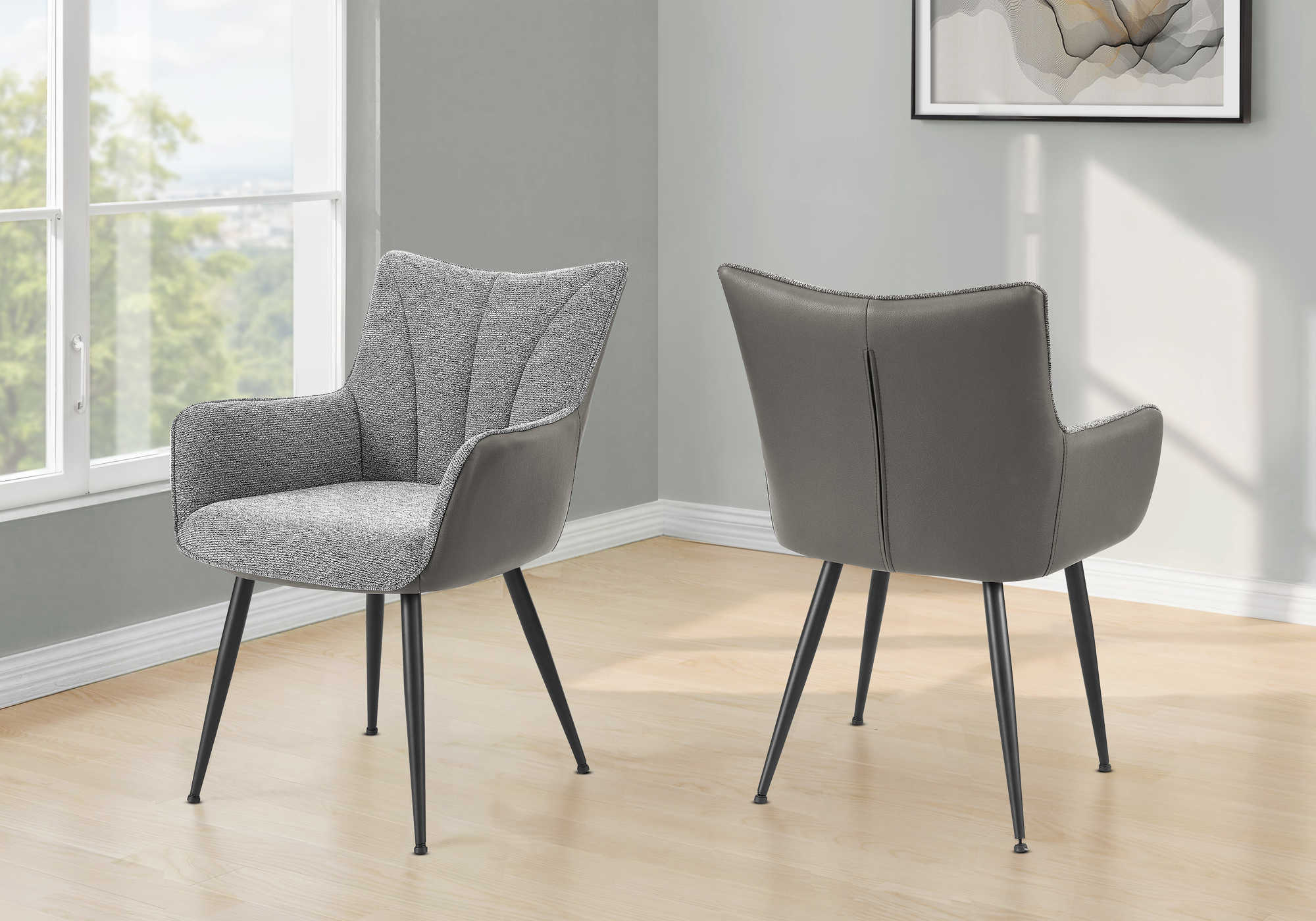 CHAISE - 2PCS / 34"H / SIMILI-CUIR GRIS / GRIS  / METAL NOIR – I 1168