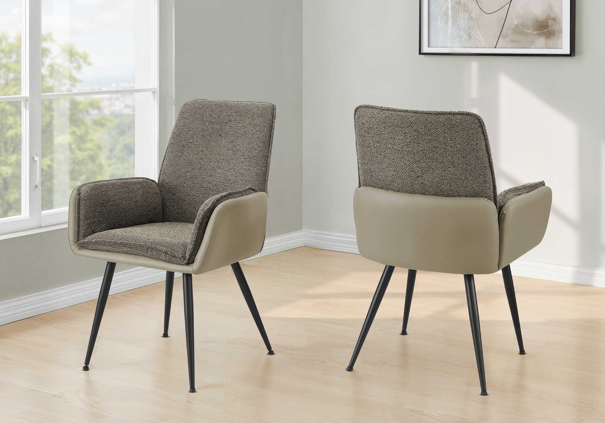 CHAISE - 2PCS / 36"H / SIMILI-CUIR TAUPE / BRUN / METAL NOIR – I 1182