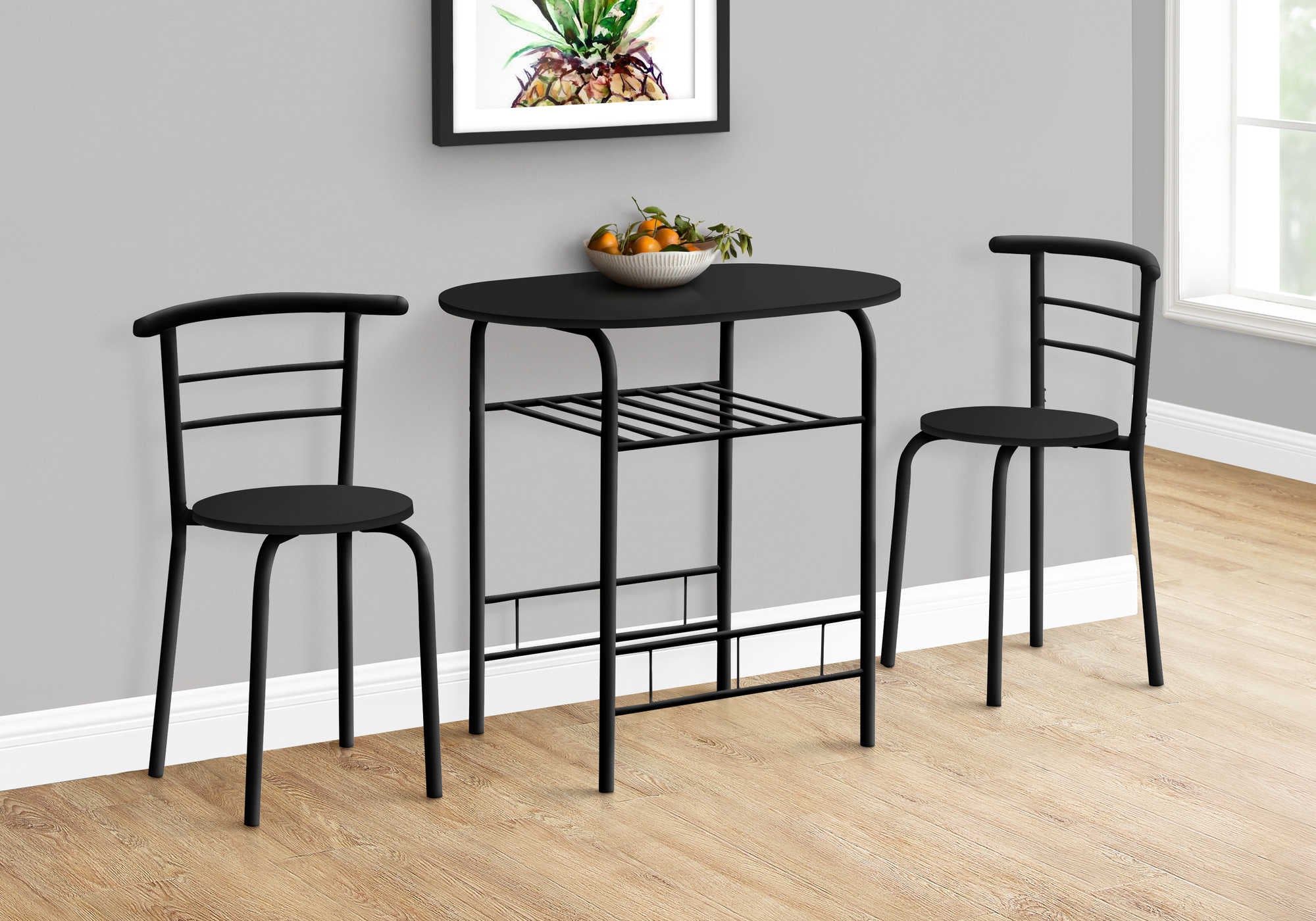 Image of dining - dining set - 3pcs set / black top / black metal i 1208.