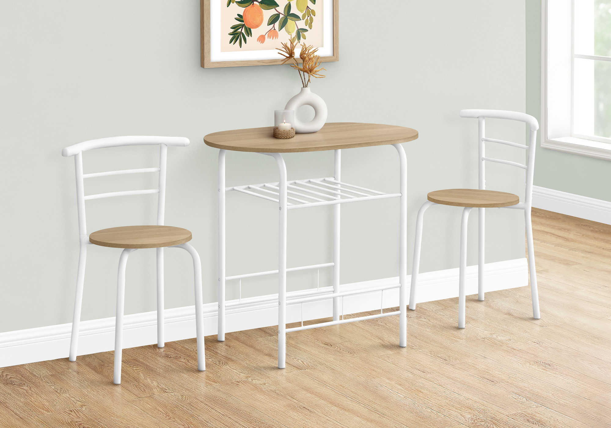 Image of dining - dining set - 3pcs set / natural top / white metal i 1209.