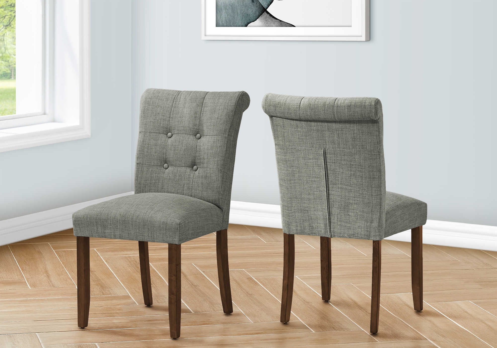 CHAISE - 2PCS - 38"H / REMBOURREE TISSU GRIS – I 1218