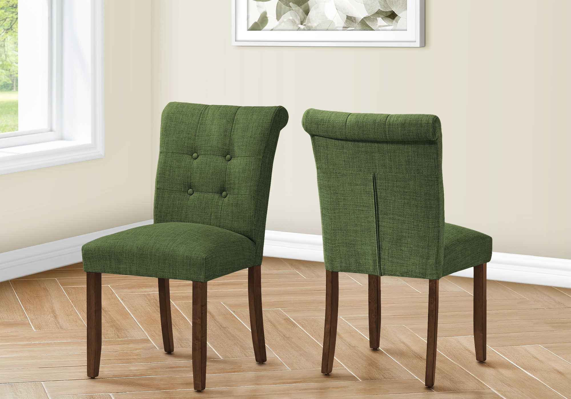 CHAISE - 2PCS - 38"H / REMBOURREE TISSU VERT – I 1219