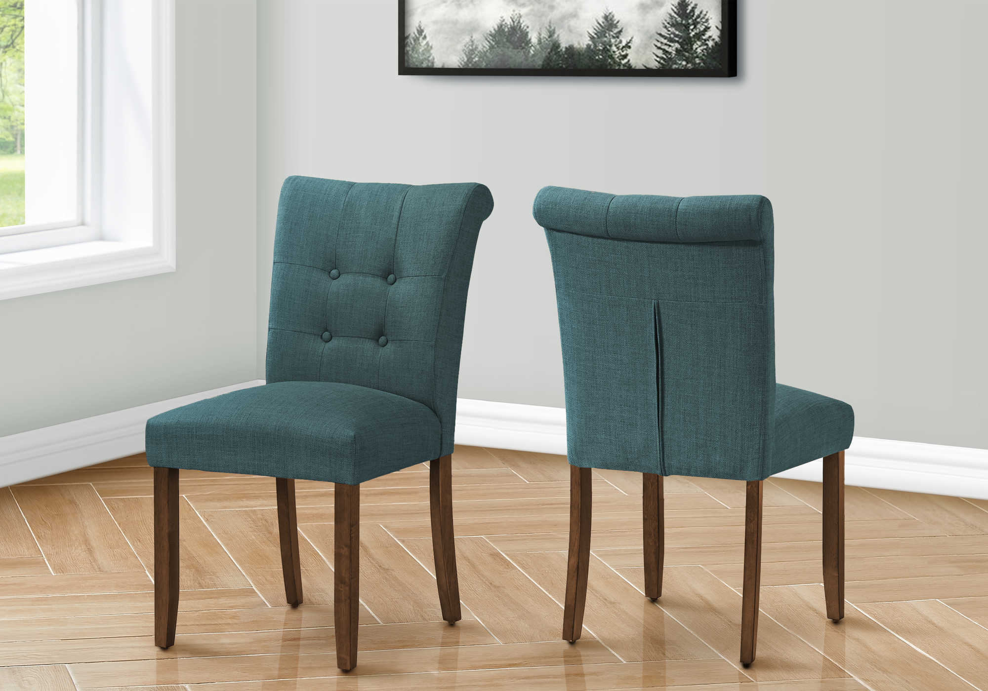 CHAISE - 2PCS - 38"H / REMBOURREE TISSU BLEU – I 1220