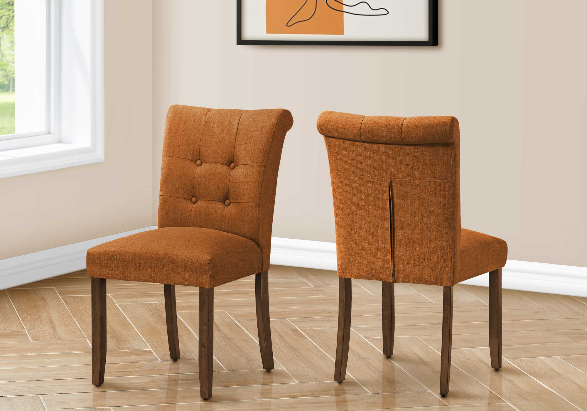 CHAISE - 2PCS - 38"H / REMBOURREE TISSU ORANGE – I 1221