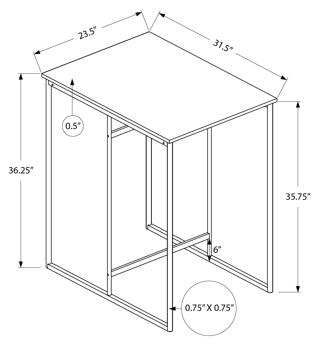 TABLE A MANGER - 24"X 32" / NOIR / NOIR HAUTEUR COMPTOIR – I 1240