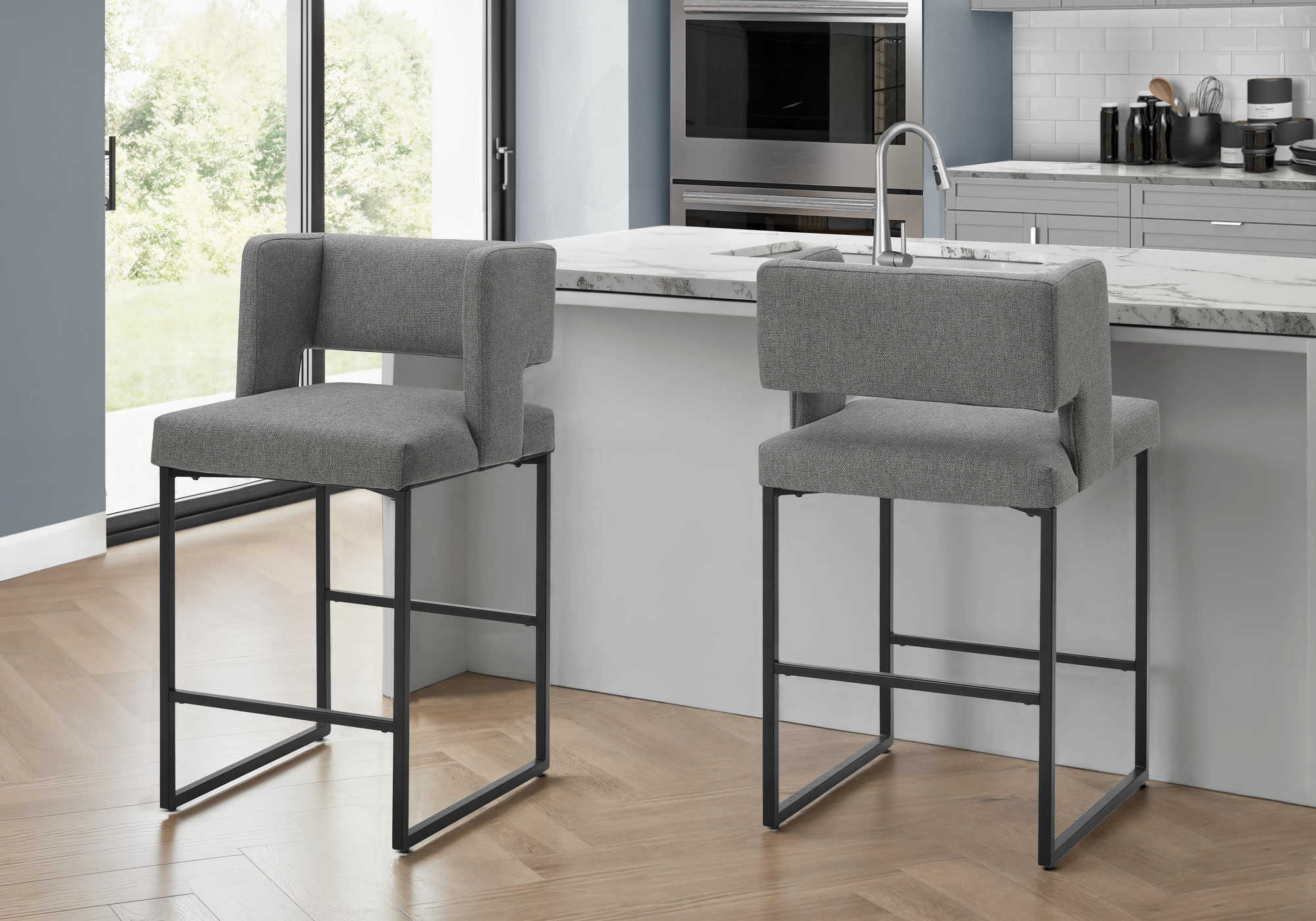 TABOURET DE BAR - 2PCS / 36"H / TISSU GRIS / METAL – I 1249