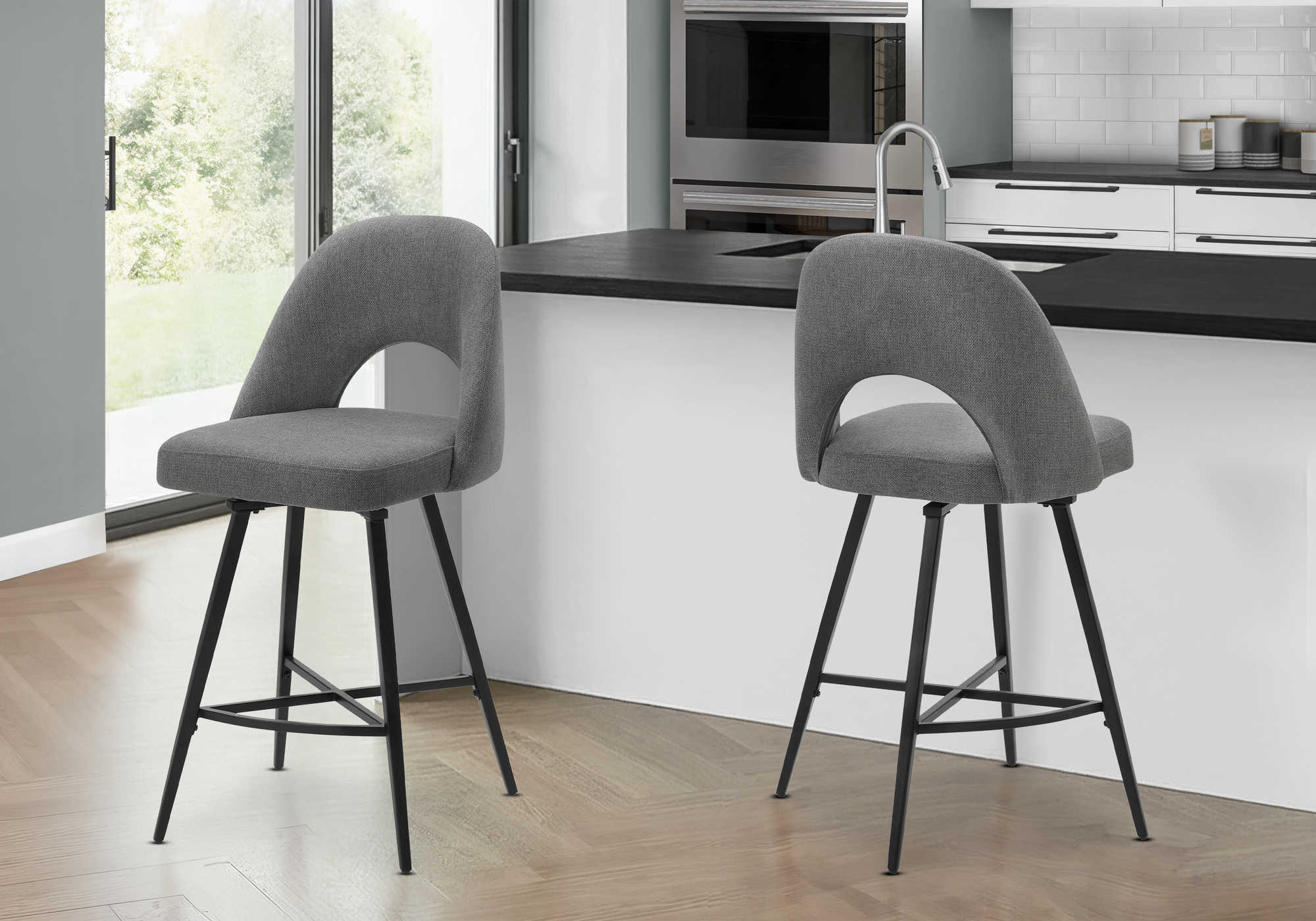 TABOURET DE BAR - 2PCS / 39"H / TISSU GRIS / PIVOTANT – I 1253