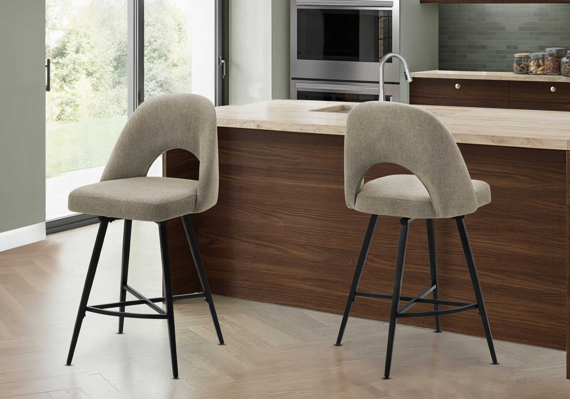 TABOURET DE BAR - 2PCS / 39"H / TISSU MARRON / PIVOTANT – I 1254