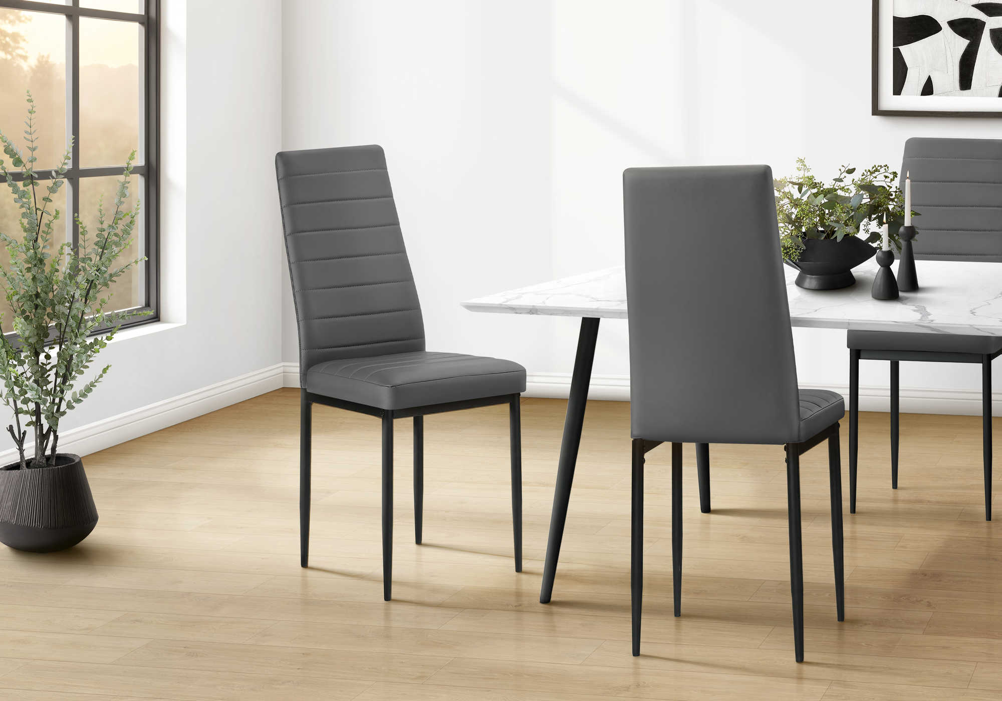 CHAISE - 2PCS / 39"H / SIMILI-CUIR GRIS FONCE / METAL – I 1272