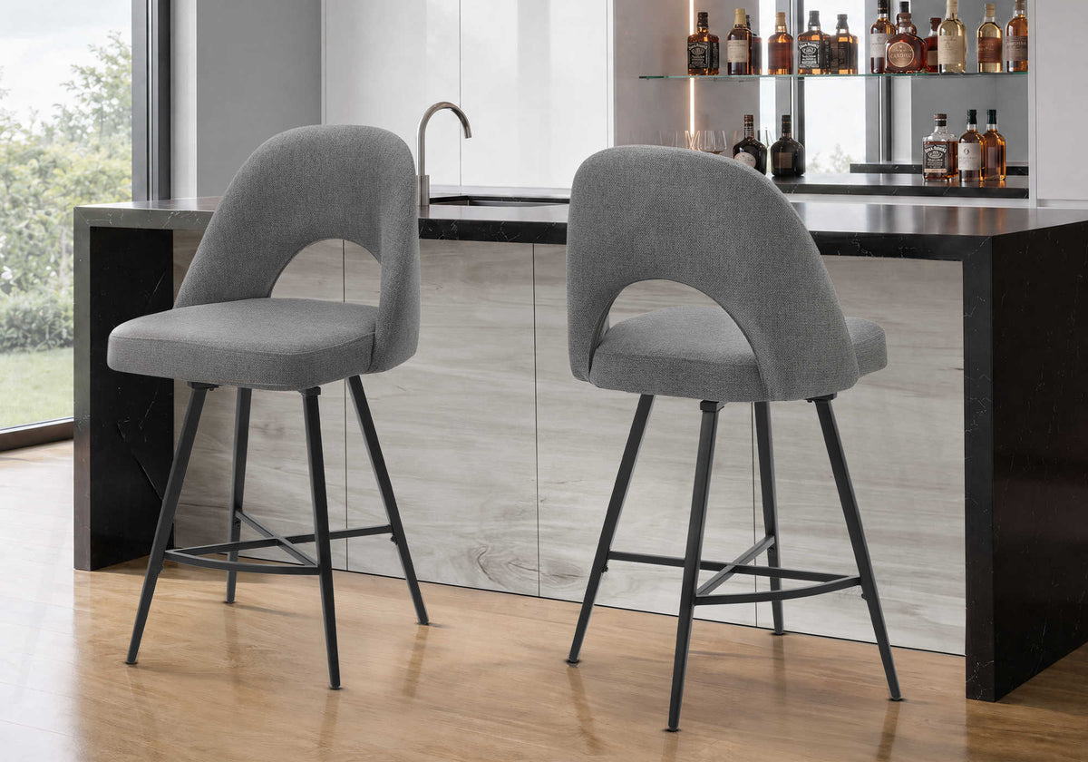 TABOURET DE BAR - 2PCS / 42"H / TISSU GRIS / HAUTEUR BAR / PIVOTANT – I 1281
