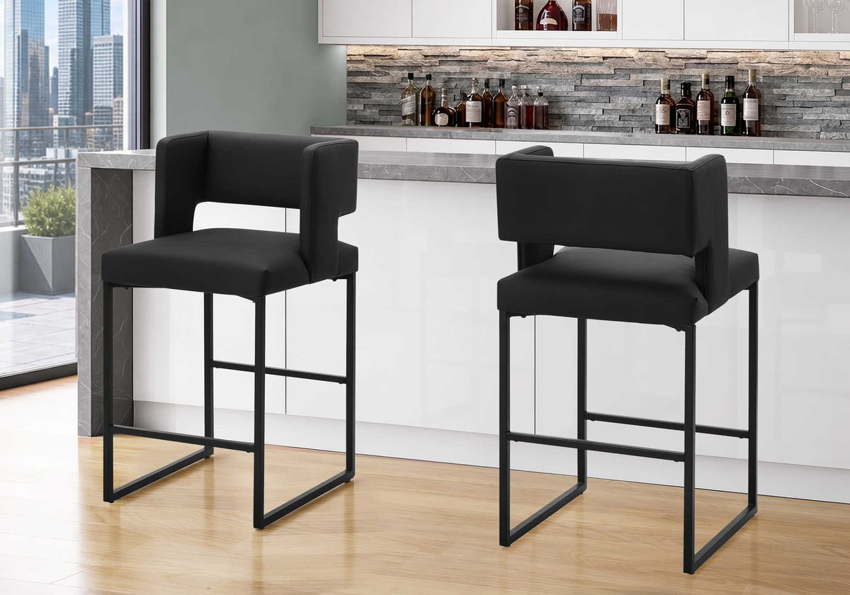 TABOURET DE BAR - 2PCS / 39"H / PU NOIR / HAUTEUR BAR – I 1290