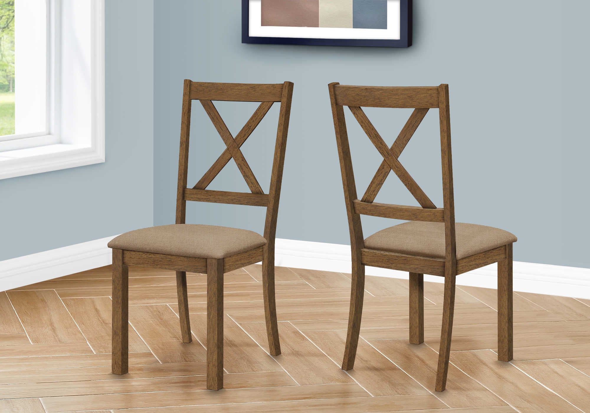 Image of dining chair - 2pcs / 40"h brown walnut / beige fabric   i 1311.