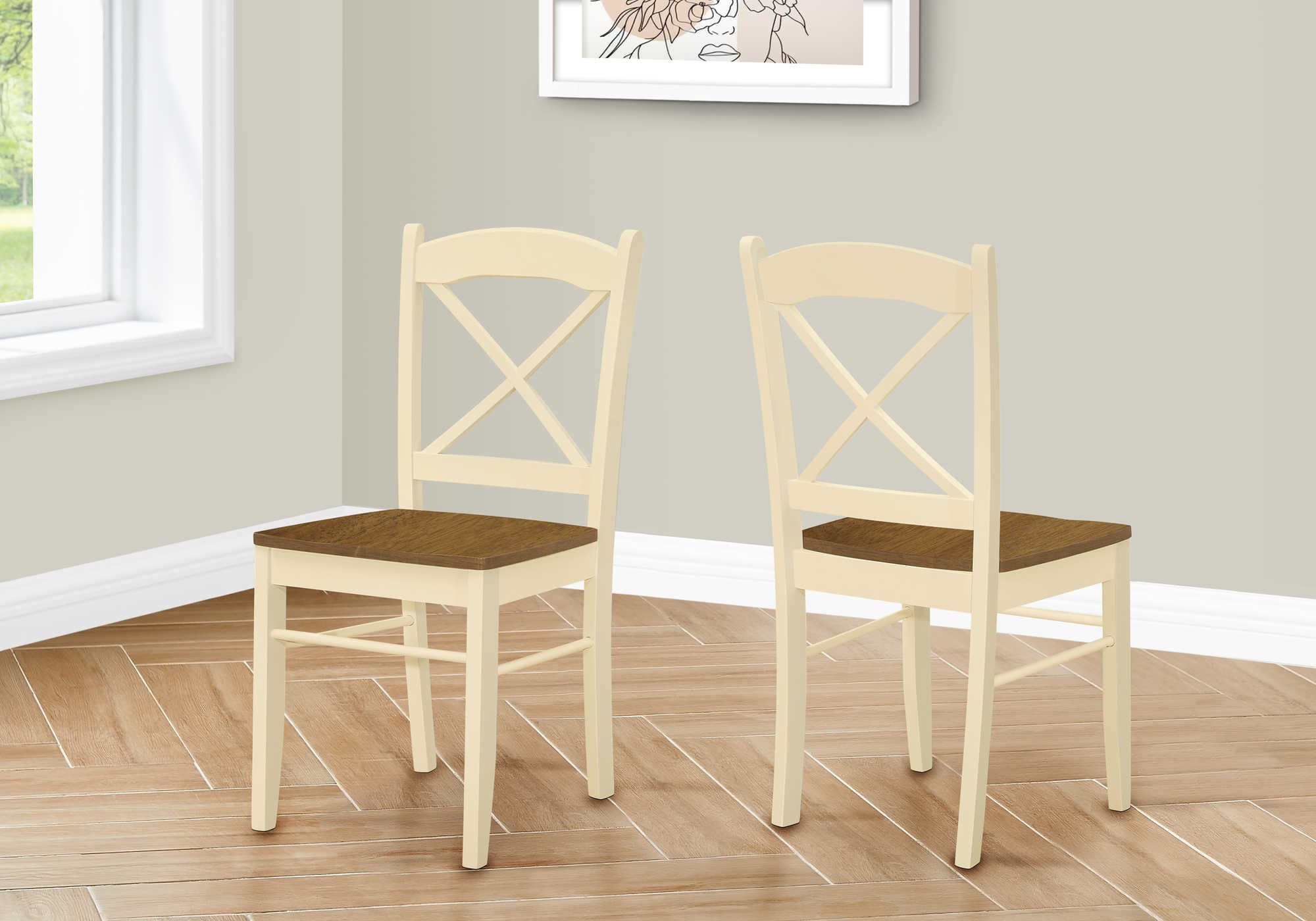 Image of dining chair - 2pcs / 36"h cream / oak i 1325.