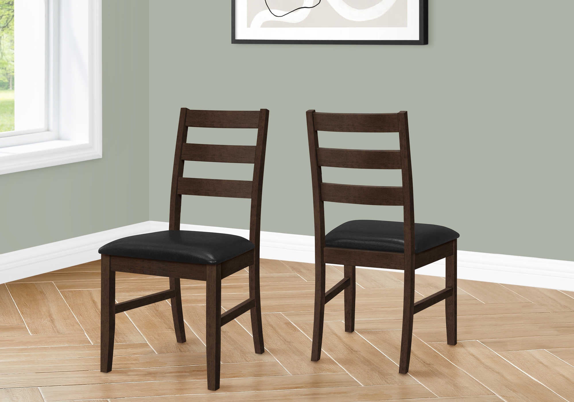 Image of dining chair - 2pcs / 37"h espresso / black pu seat  i 1332.