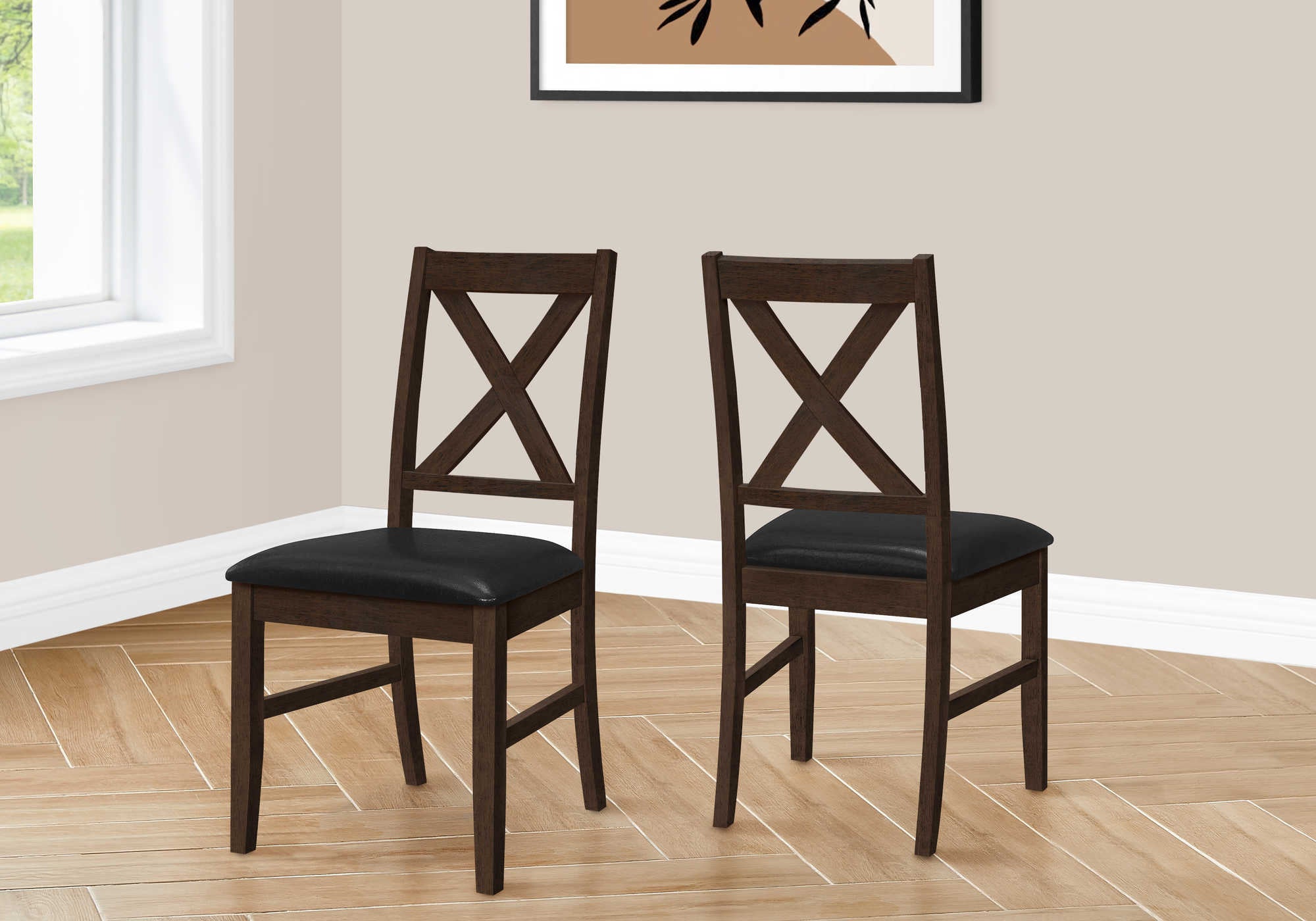 Image of dining chair - 2pcs / 37"h espresso / black pu seat  i 1333.