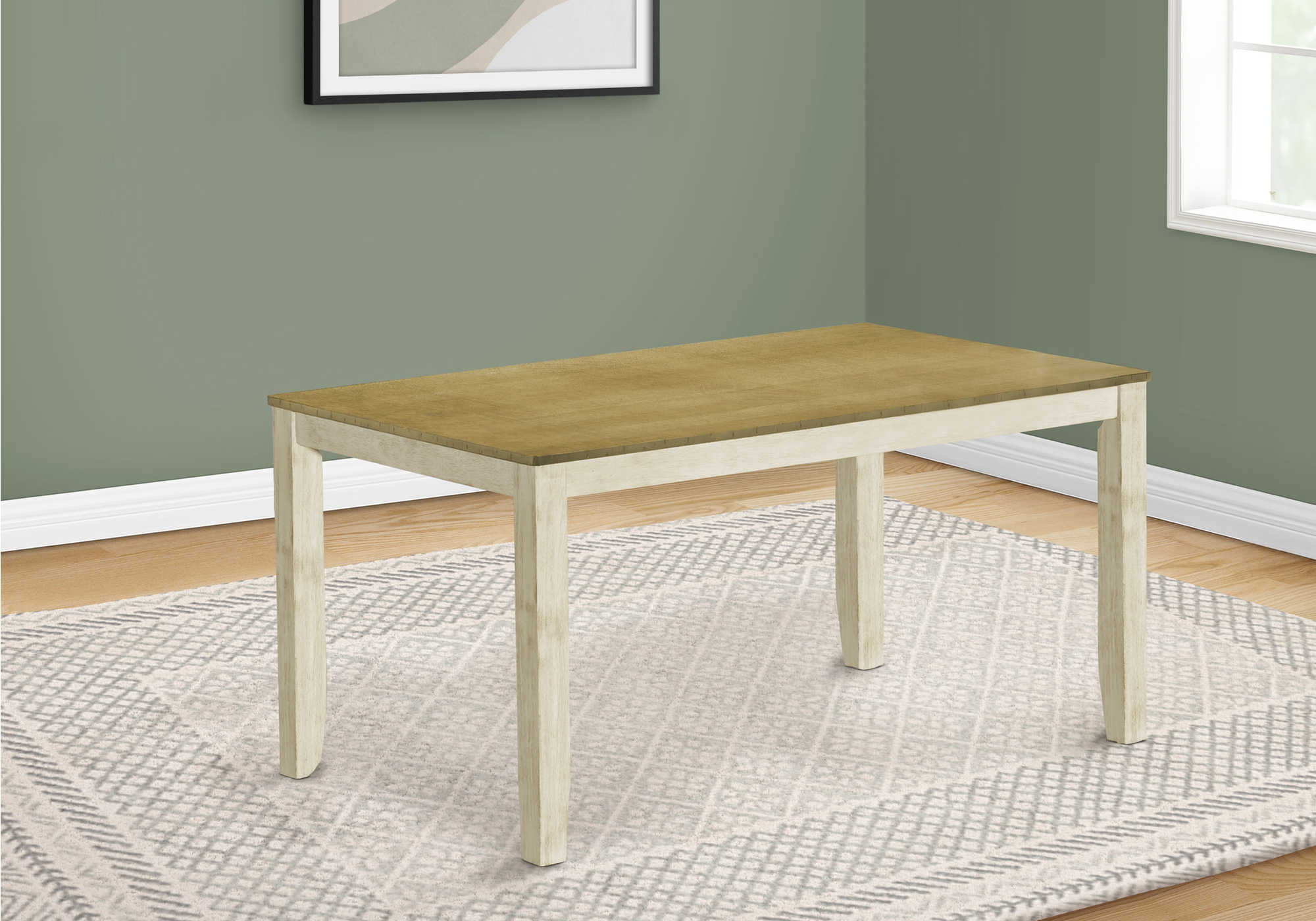 TABLE A MANGER - 36"X 60" BOIS PLAQUE ANTIQUE BLANC/ BRUN – I 1335