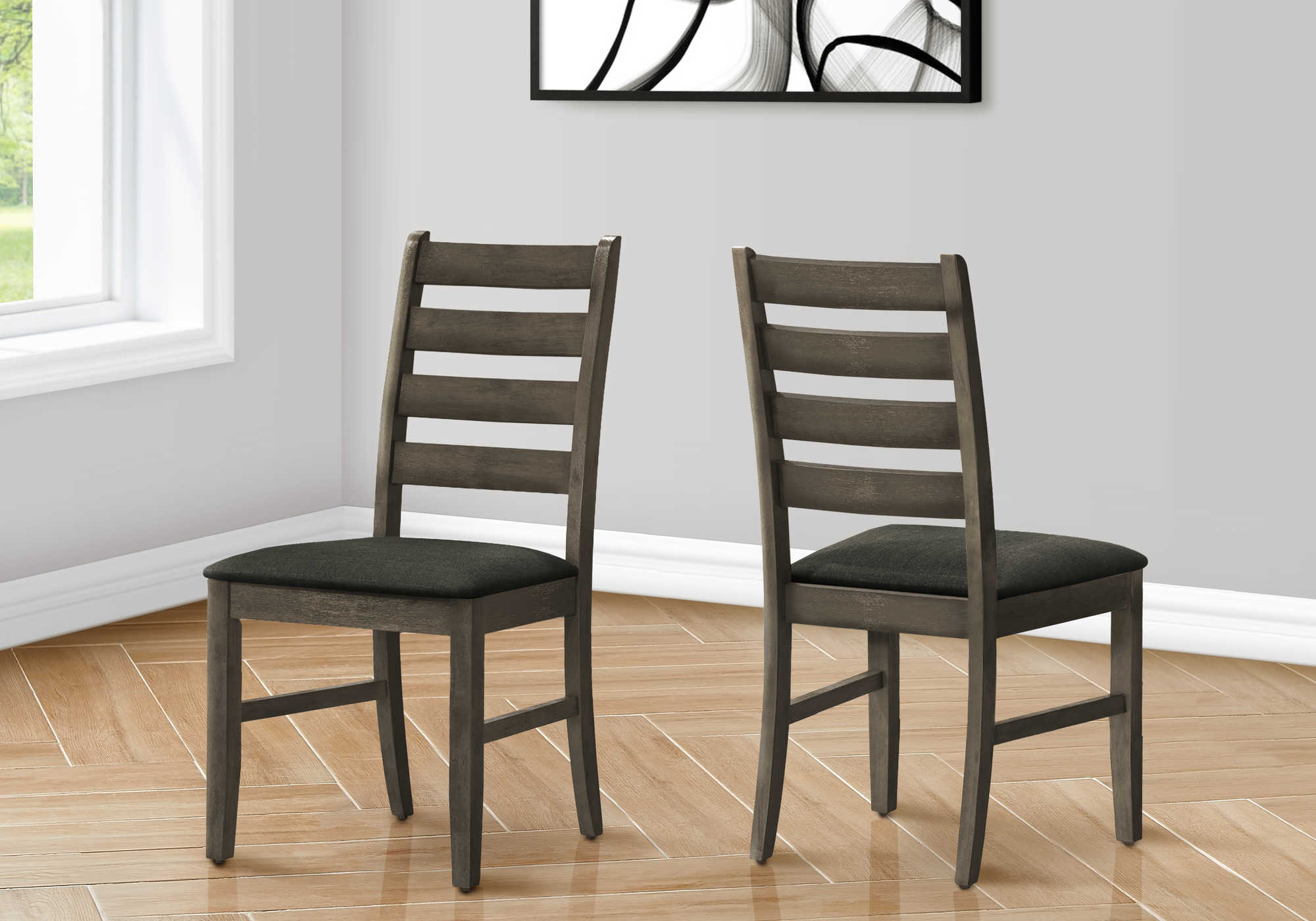 CHAISE - 2PCS - 38"H / REMBOURREE TISSU GRIS FONCE – I 1347