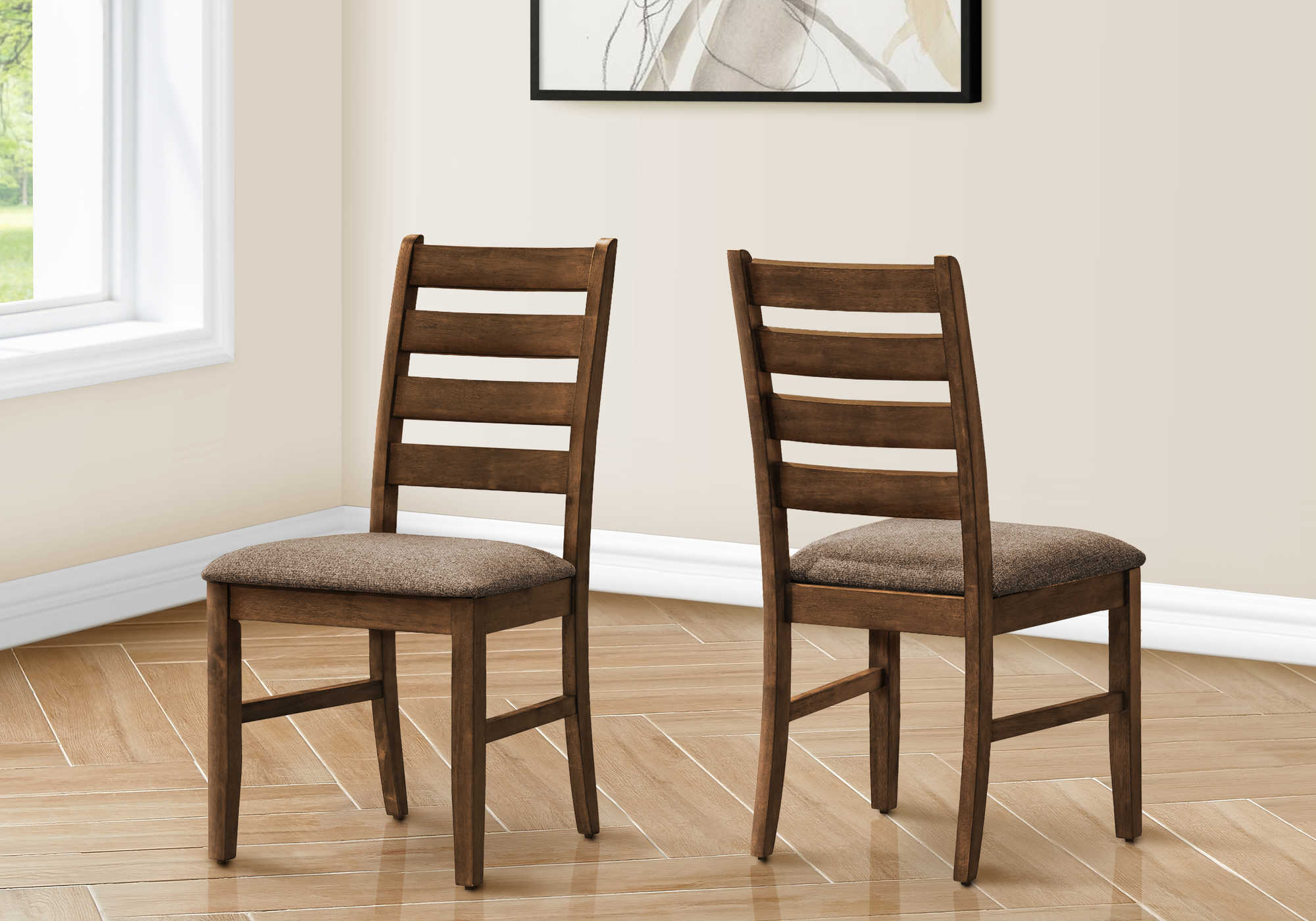 CHAISE - 2PCS - 38"H / REMBOURREE TISSU BRUN – I 1355