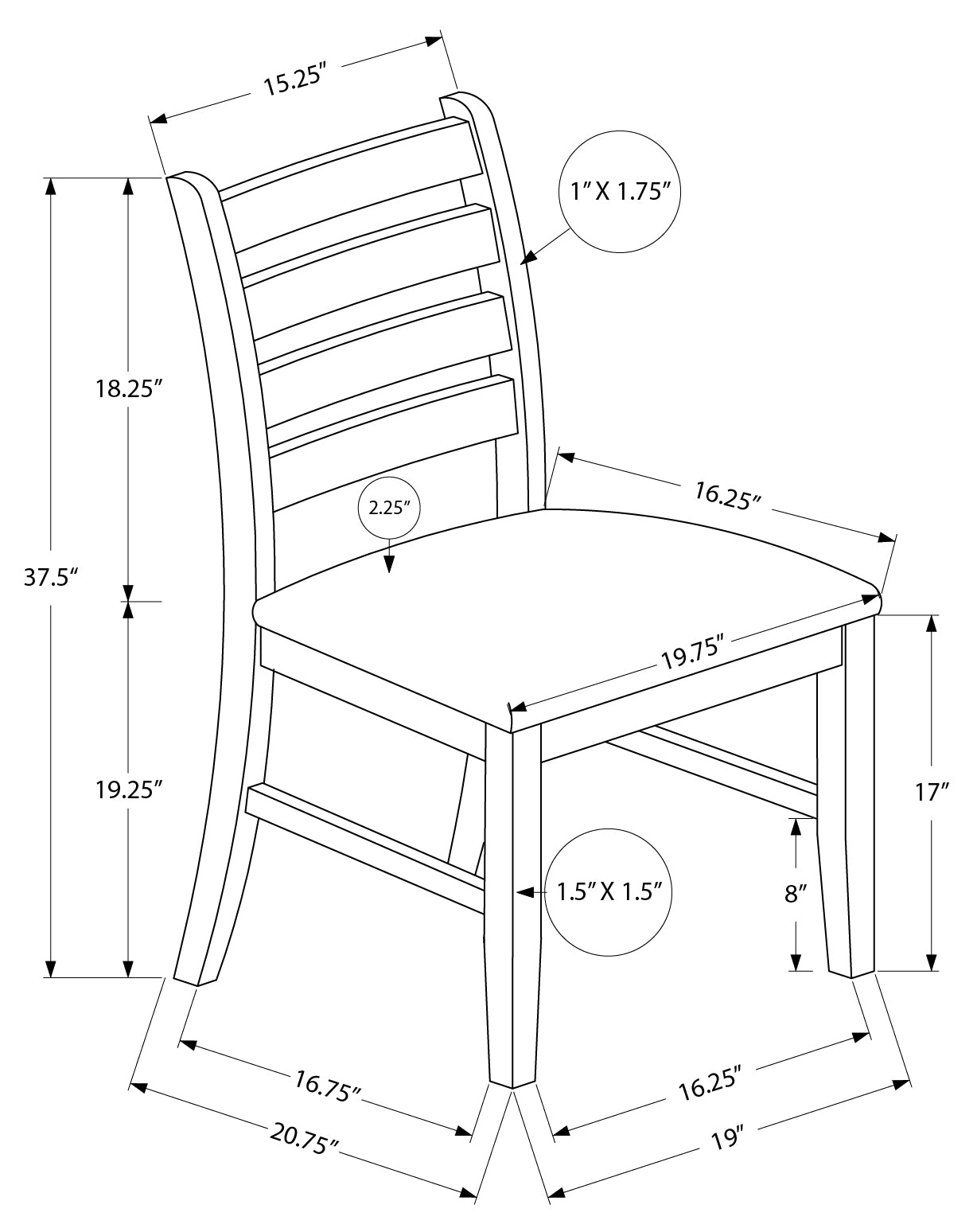 CHAISE - 2PCS - 38"H / REMBOURREE TISSU BRUN – I 1355