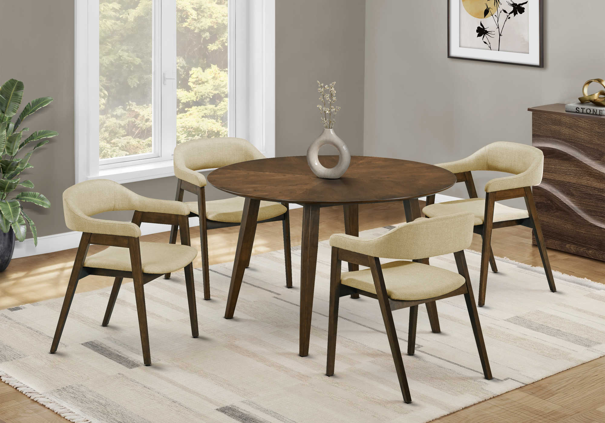 TABLE A MANGER - 48" DIA. / BOIS PLAQUE NOYER BRUN – I 1363