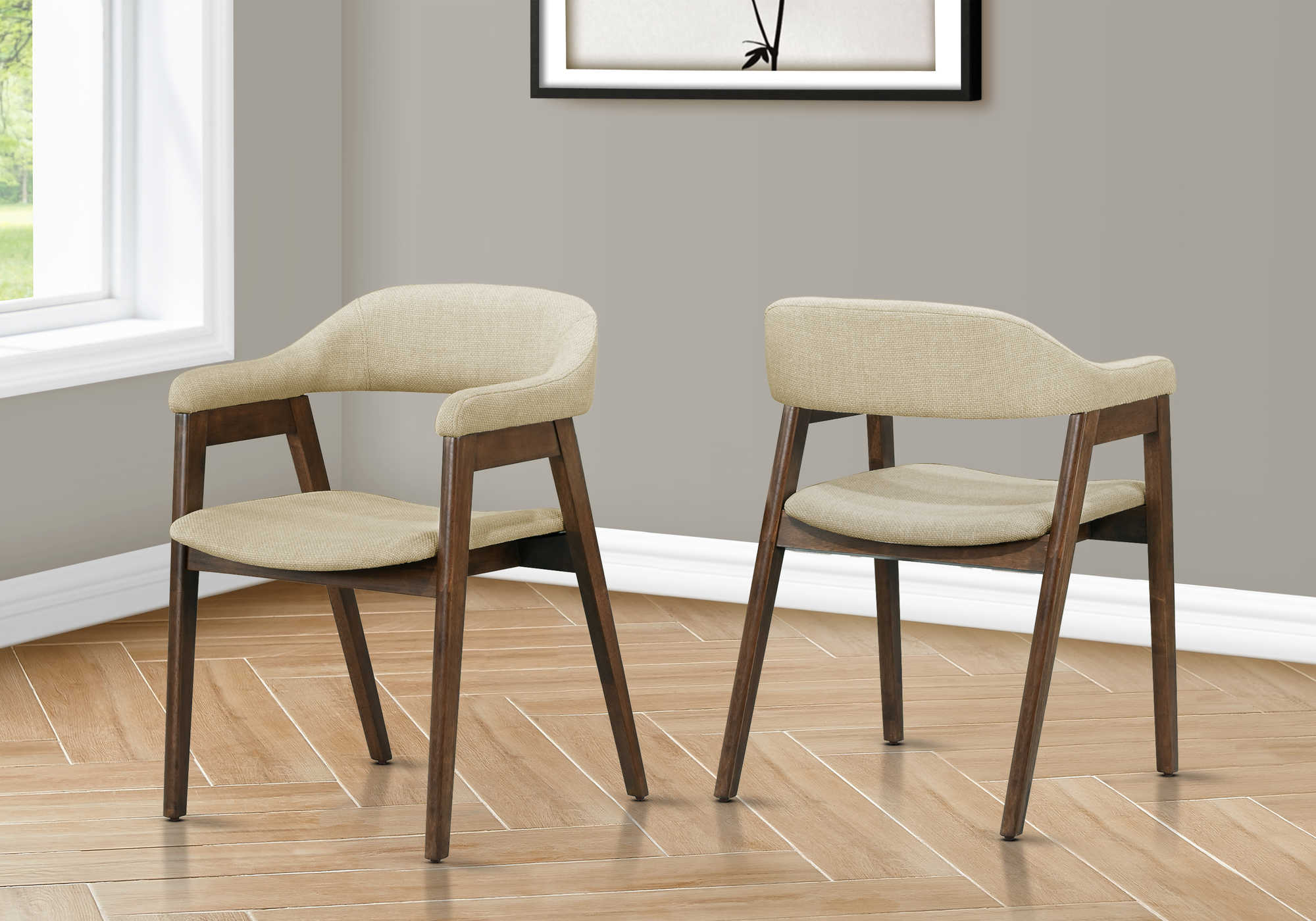 CHAISE - 2PCS - 32"H /  NOYER BRUN / SIEGE TISSU SABLE – I 1367
