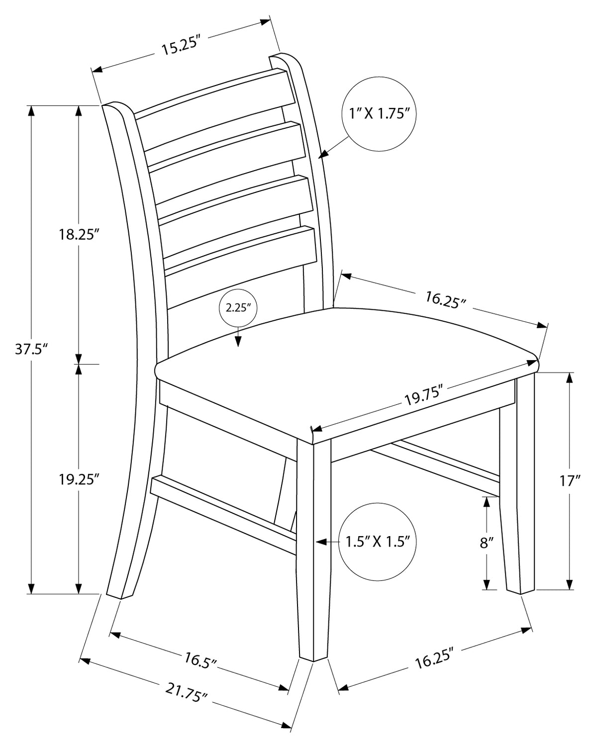 CHAISE - 2PCS - 37"H / BRUN / SIMILI-CUIR BRUN FONCE – I 1372