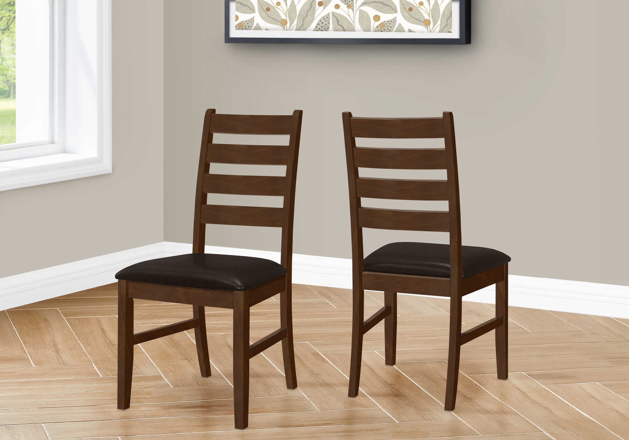 Image of dining chair - 2pcs / 37"h brown / dark brown pu seat i 1372.
