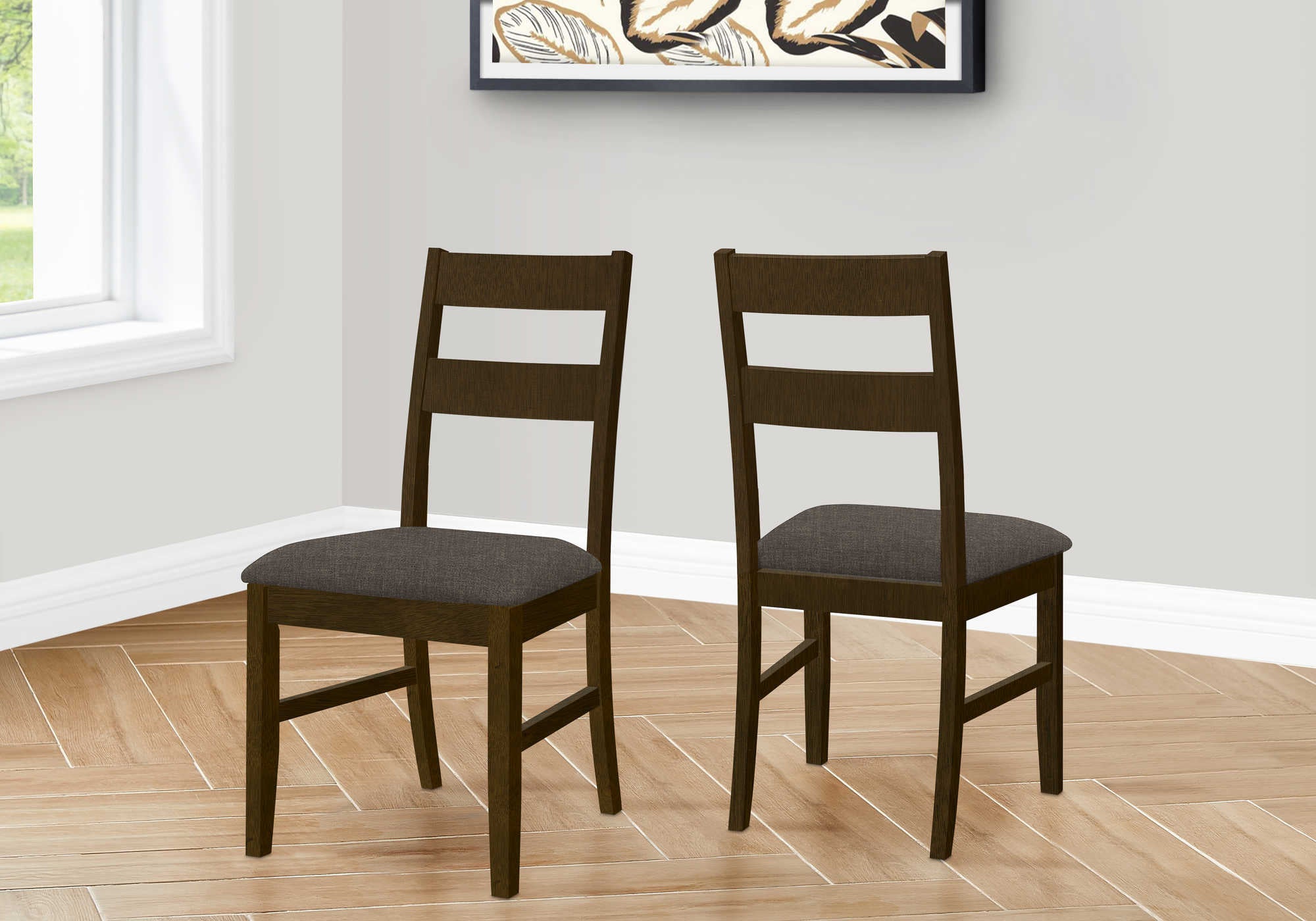 Image of dining chair - 2pcs / 37"h brown walnut / brown fabric i 1396.