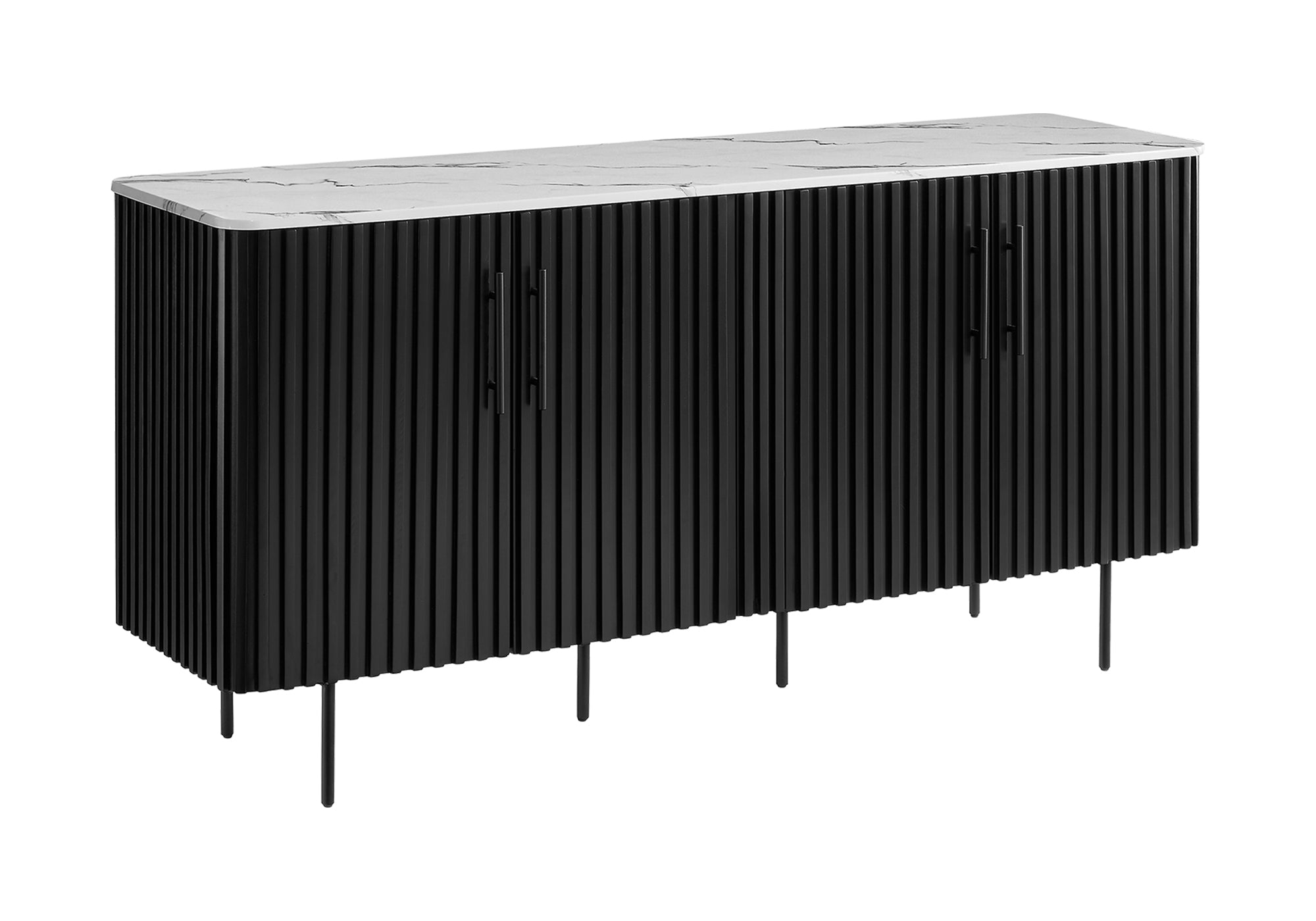 BUFFET - 66"L / PLATEAU EN FAUX MARBRE BLANC / BASE NOIRE – I 1225
