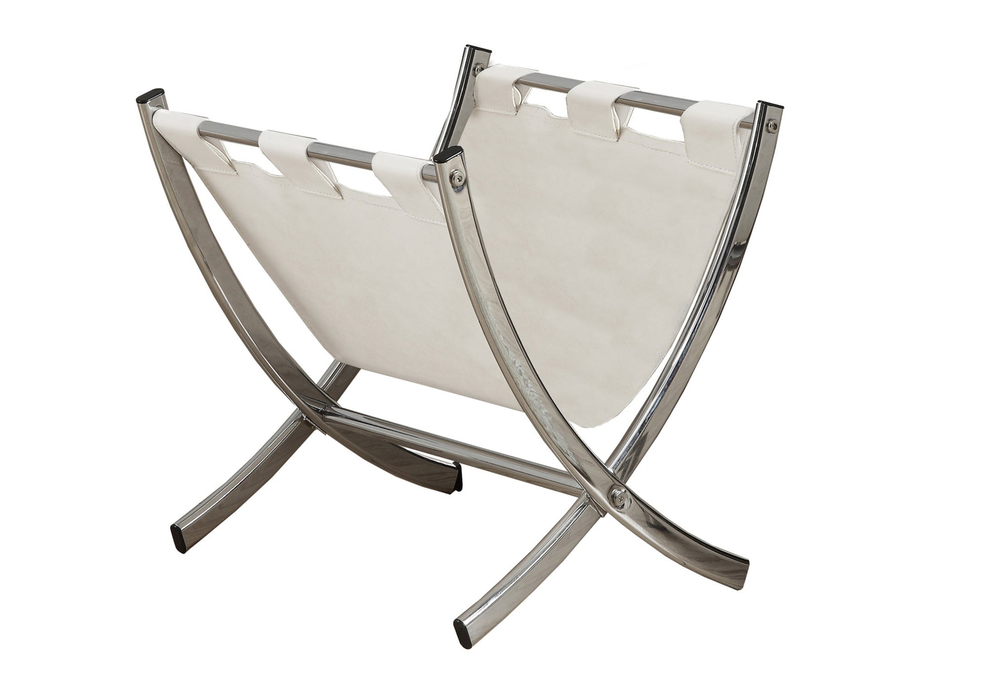 SUPPORT MAGAZINE - SIMILI-CUIR BLANC / METAL CHROME – I 2036