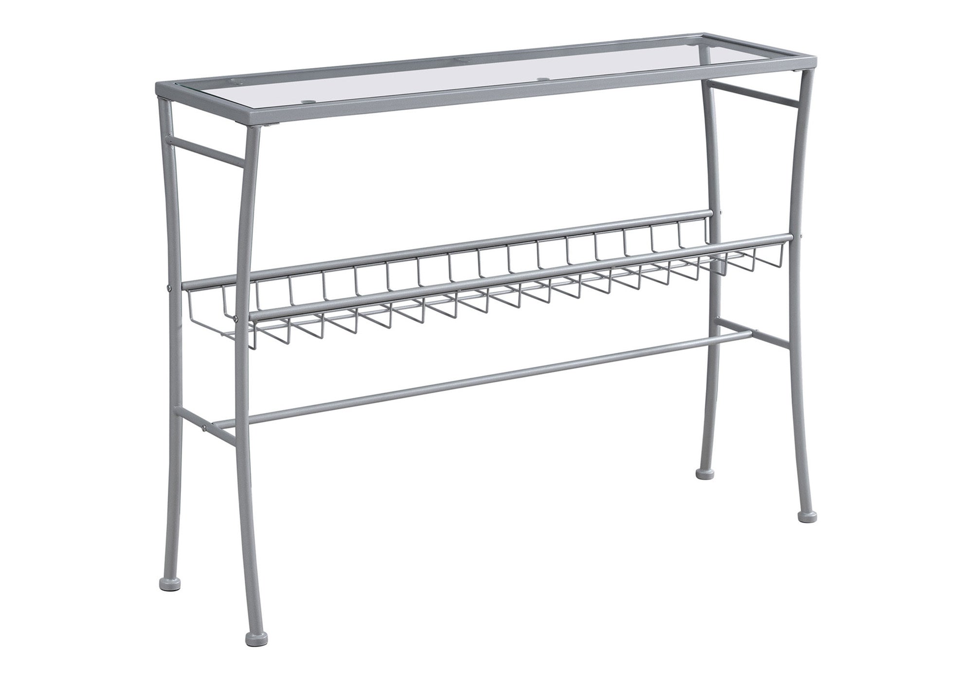TABLE D'APPOINT - 42"L/ARGENT/CONSOLE ENTREE VERRE TREMPE – I 2128.