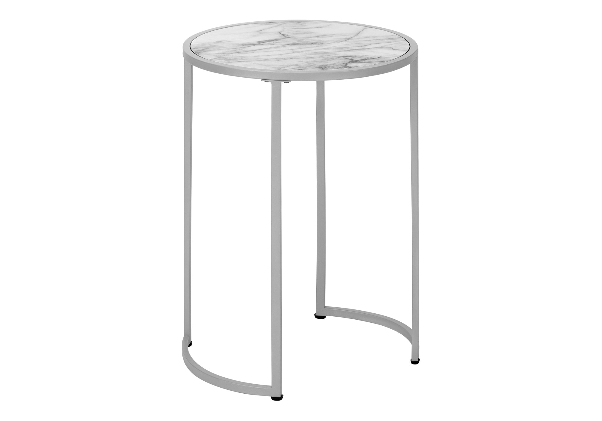 TABLE DE CHEVET - 24"H / FAUX MARBRE BLANC / METAL ARGENT – I 2205.
