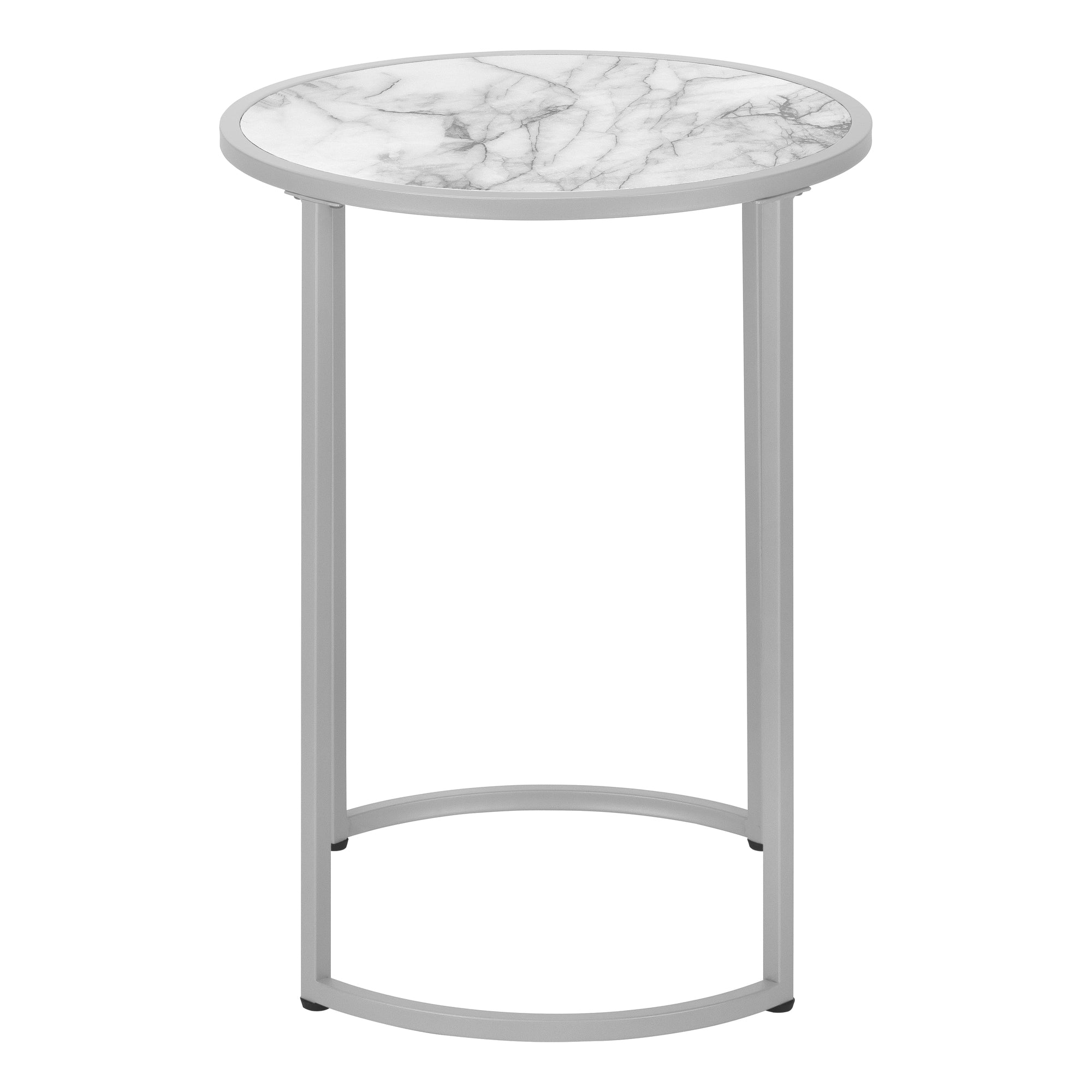 TABLE DE CHEVET - 24"H / FAUX MARBRE BLANC / METAL ARGENT – I 2205.