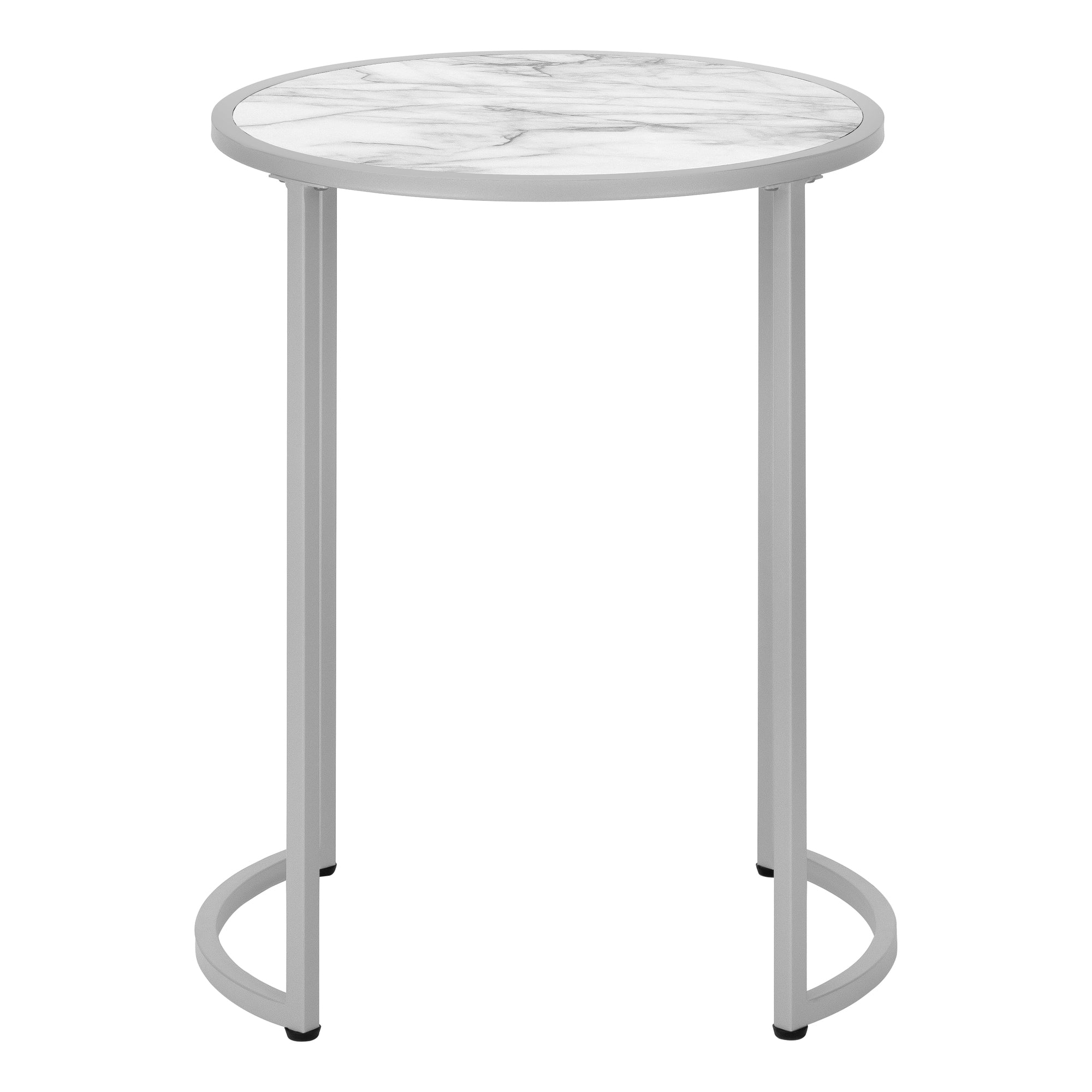 TABLE DE CHEVET - 24"H / FAUX MARBRE BLANC / METAL ARGENT – I 2205.