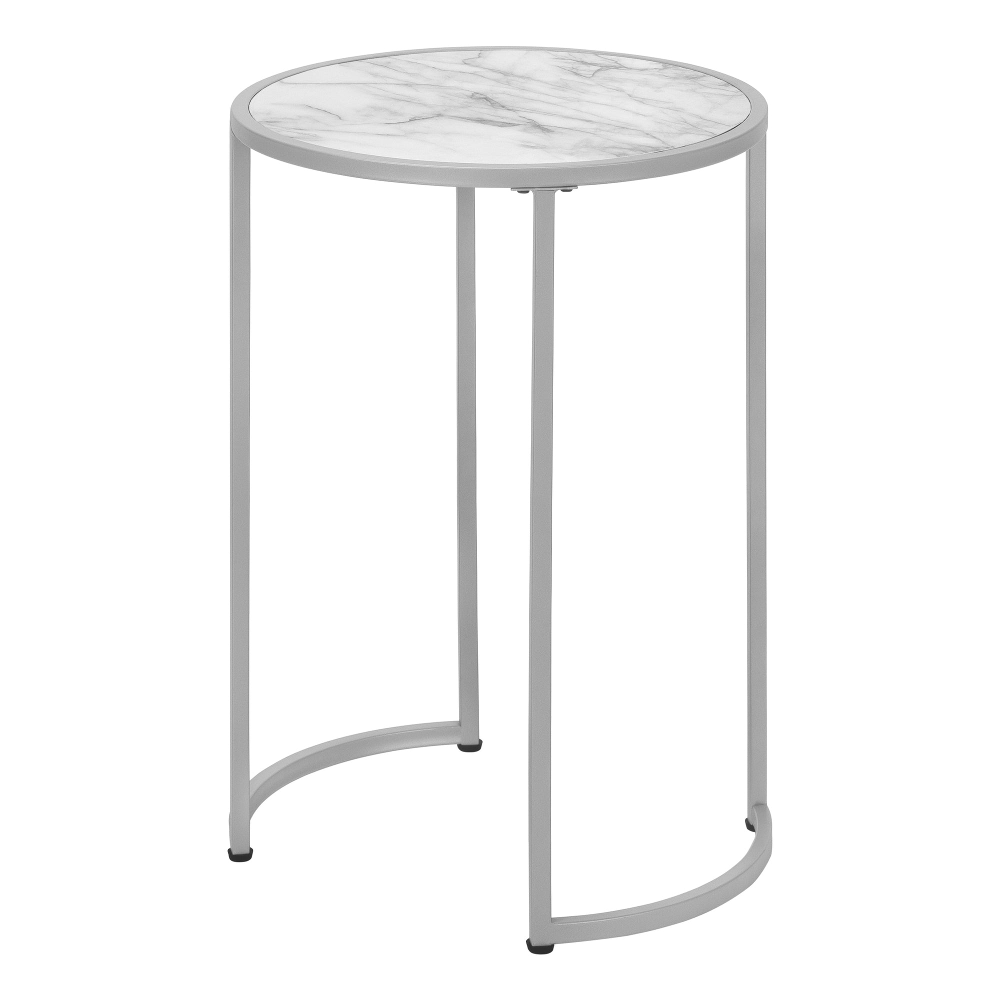 TABLE DE CHEVET - 24"H / FAUX MARBRE BLANC / METAL ARGENT – I 2205.