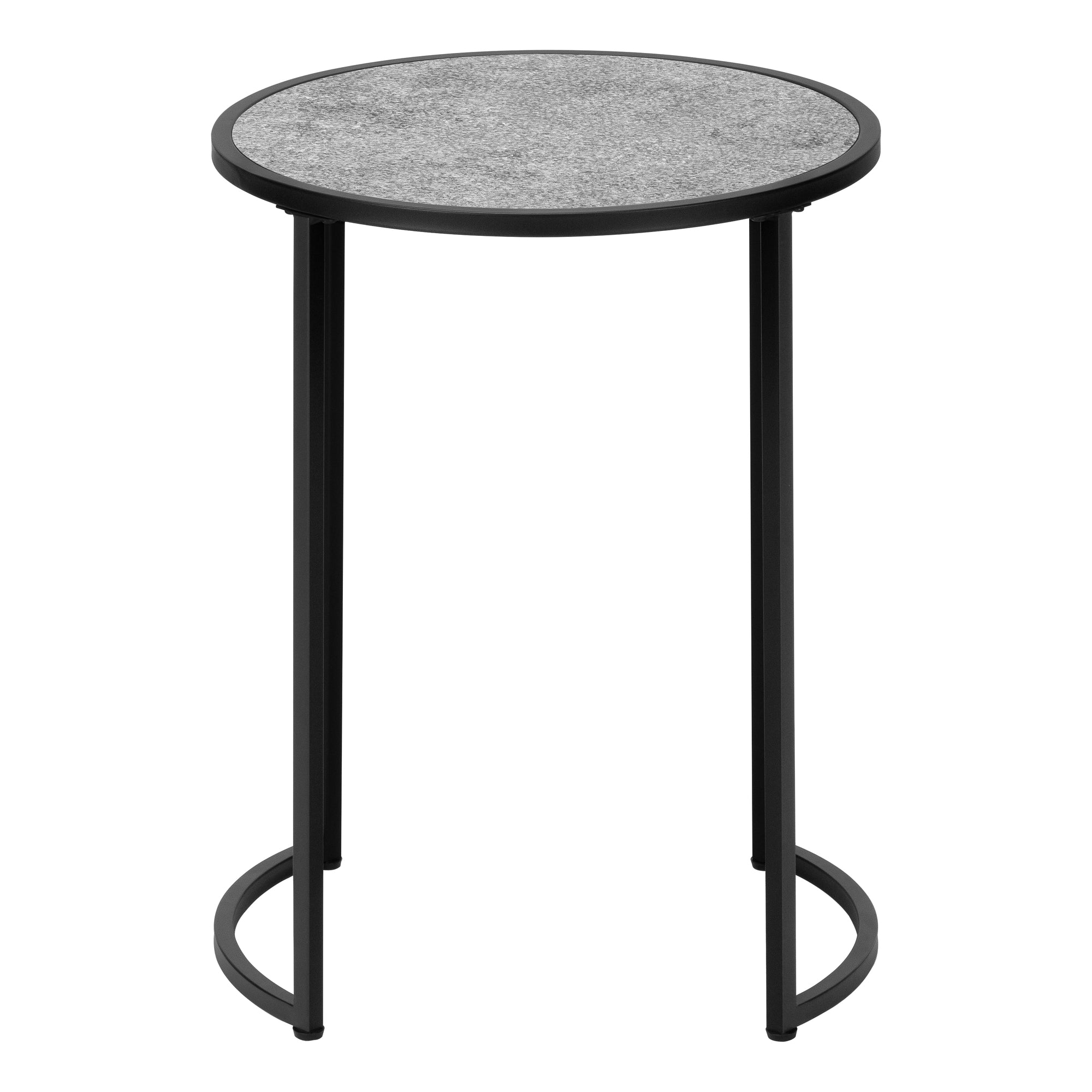 TABLE DE CHEVET - 24"H / FAUSSE PIERRE GRISE / METAL NOIR – I 2206.