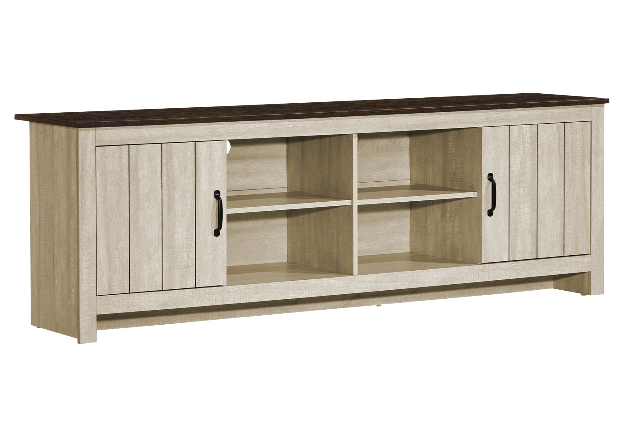 MEUBLE TV - 72"L / BEIGE PALE / DESSUS CHENE FONCE 2 PORTES – I 2507