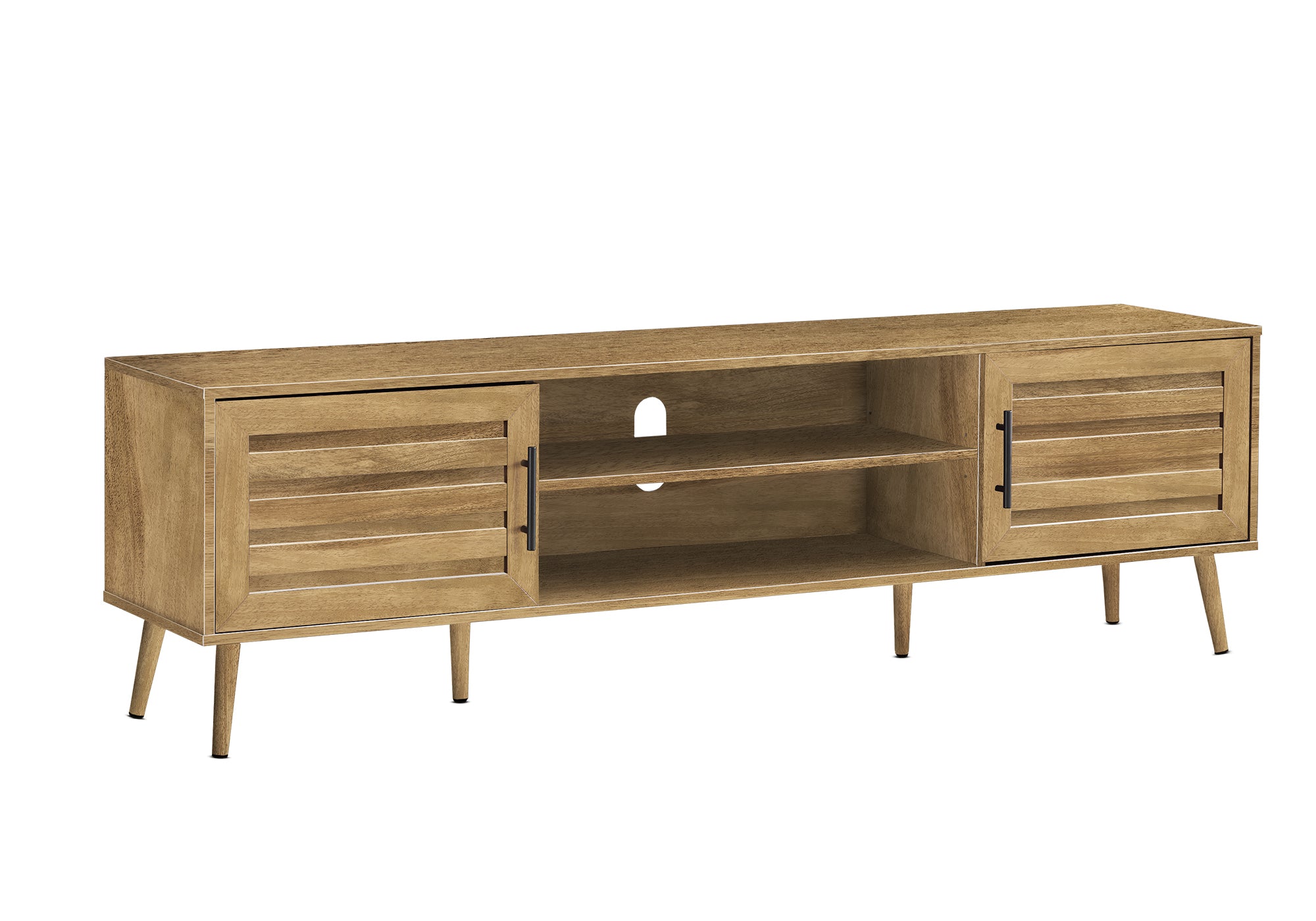 MEUBLE TV - 72"L / ACAJOU SIMILI-BOIS AVEC 2 PORTES – I 2719