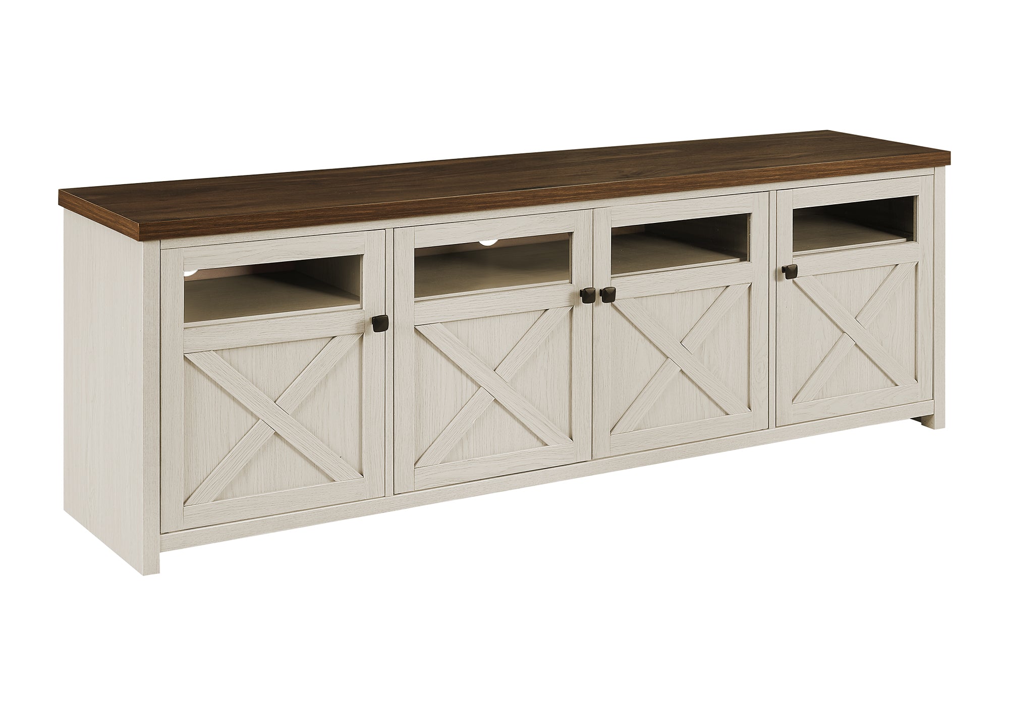 MEUBLE TV - 72"L / CHENE LAVE / PLATEAU NOYER FONCE 4 PORTES – I 2769
