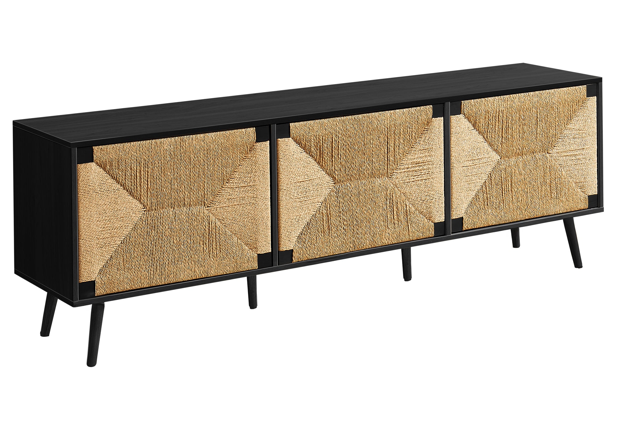 MEUBLE TV - 72"L / ASPECT JONC DE MER / NOIR -3 PORTES – I 2782