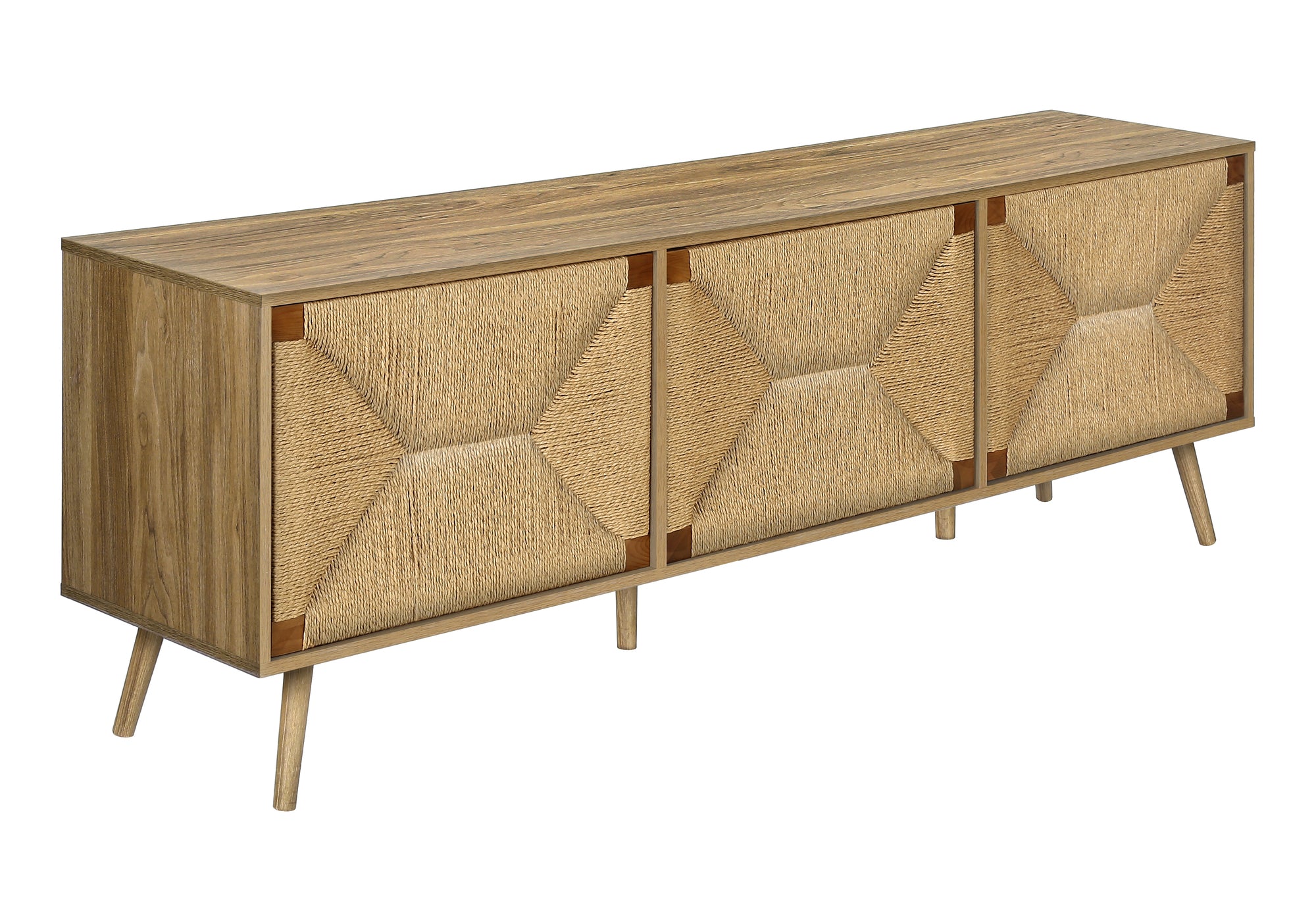 MEUBLE TV - 72"L / ASPECT JONC DE MER / NOYER PALE -3 PORTES – I 2793