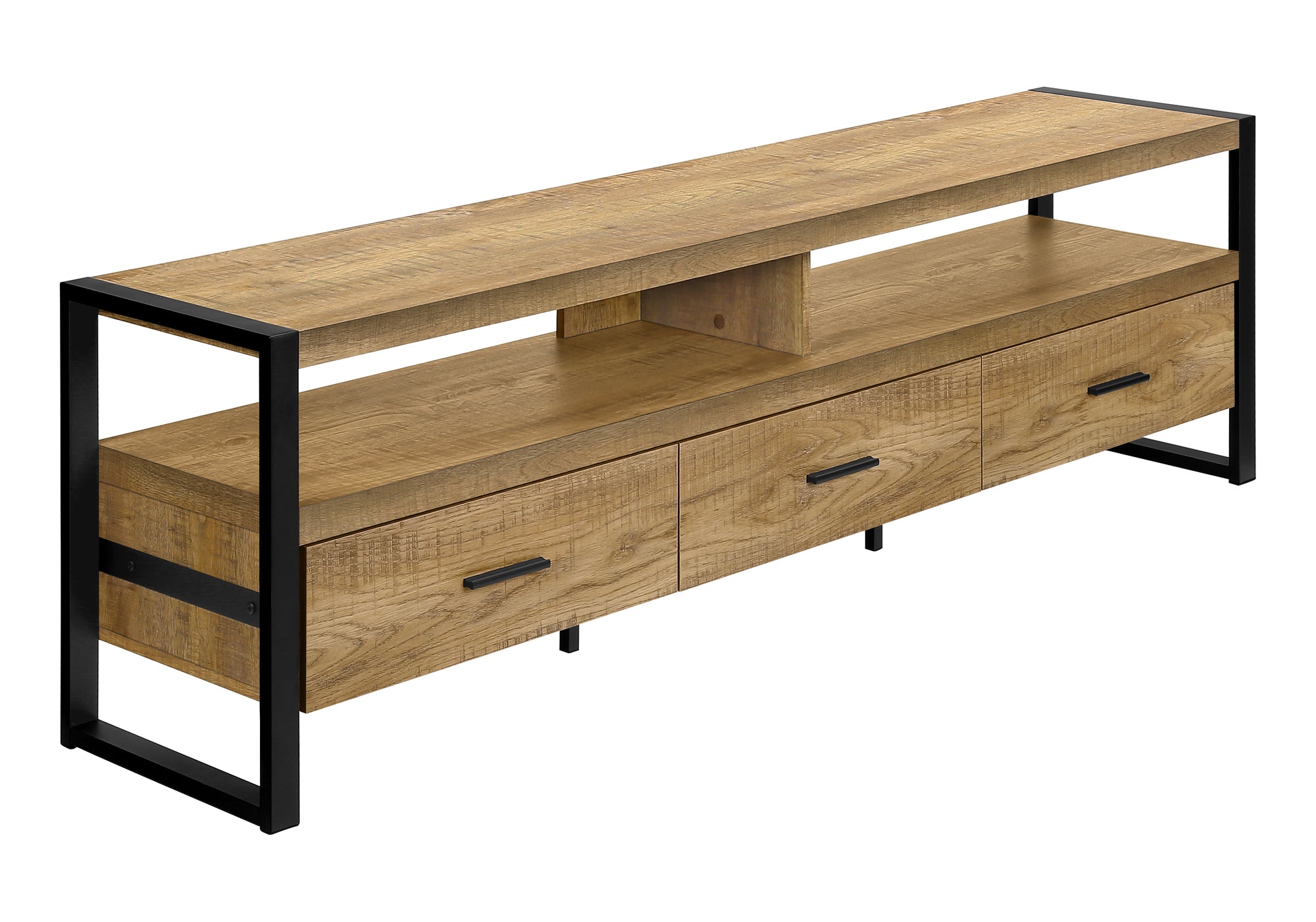 MEUBLE TV - 72"L / 3 TIROIRS BOIS DE MANGUE / METAL NOIR – I 2880