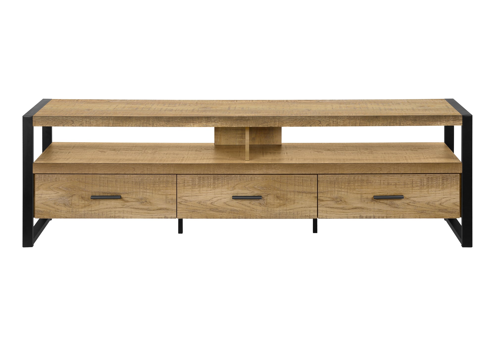 MEUBLE TV - 72"L / 3 TIROIRS BOIS DE MANGUE / METAL NOIR – I 2880