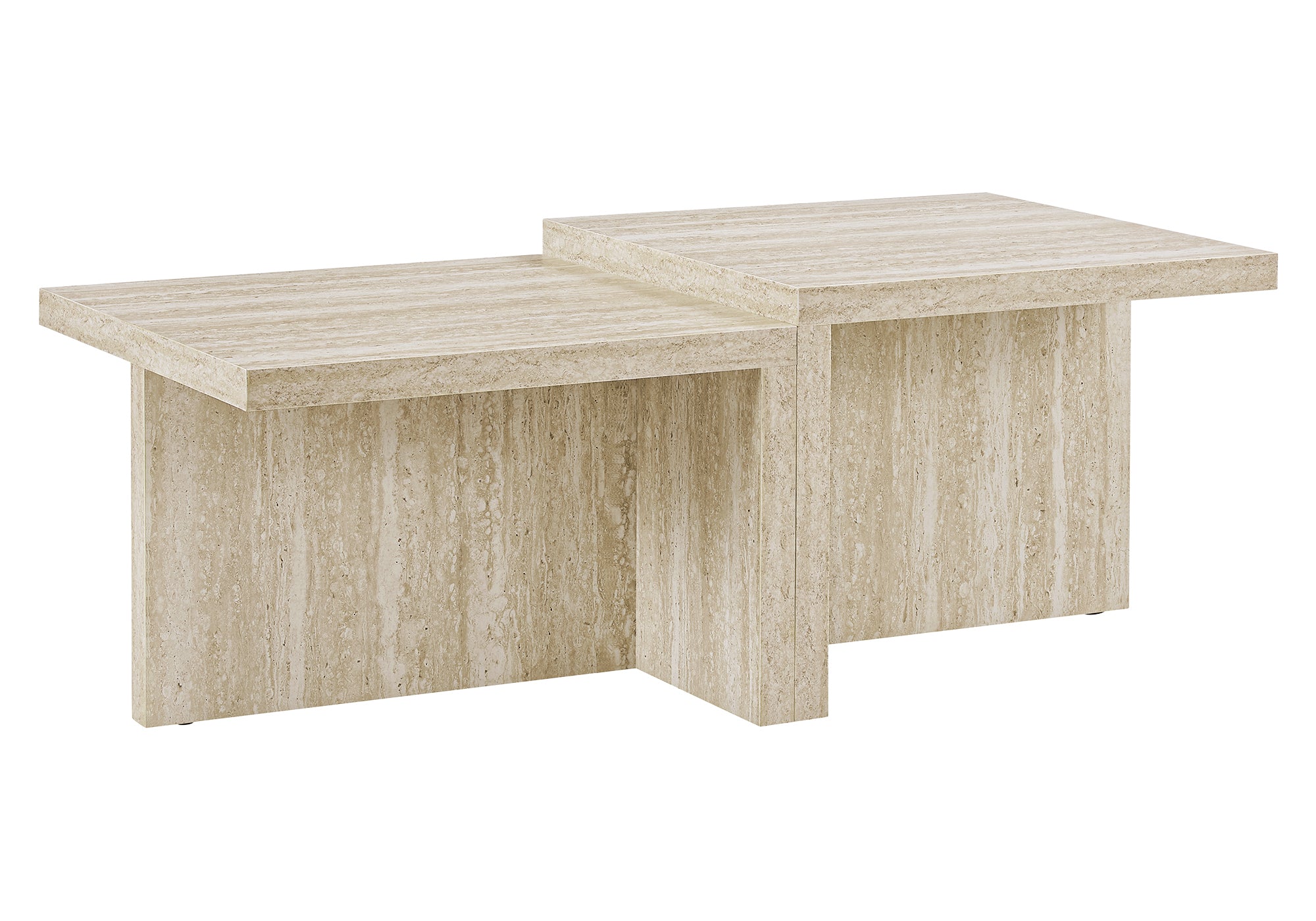 TABLE DE SALON - 48"L / PIERRE DE TRAVERTIN / DEUX NIVEAUX – I 2891
