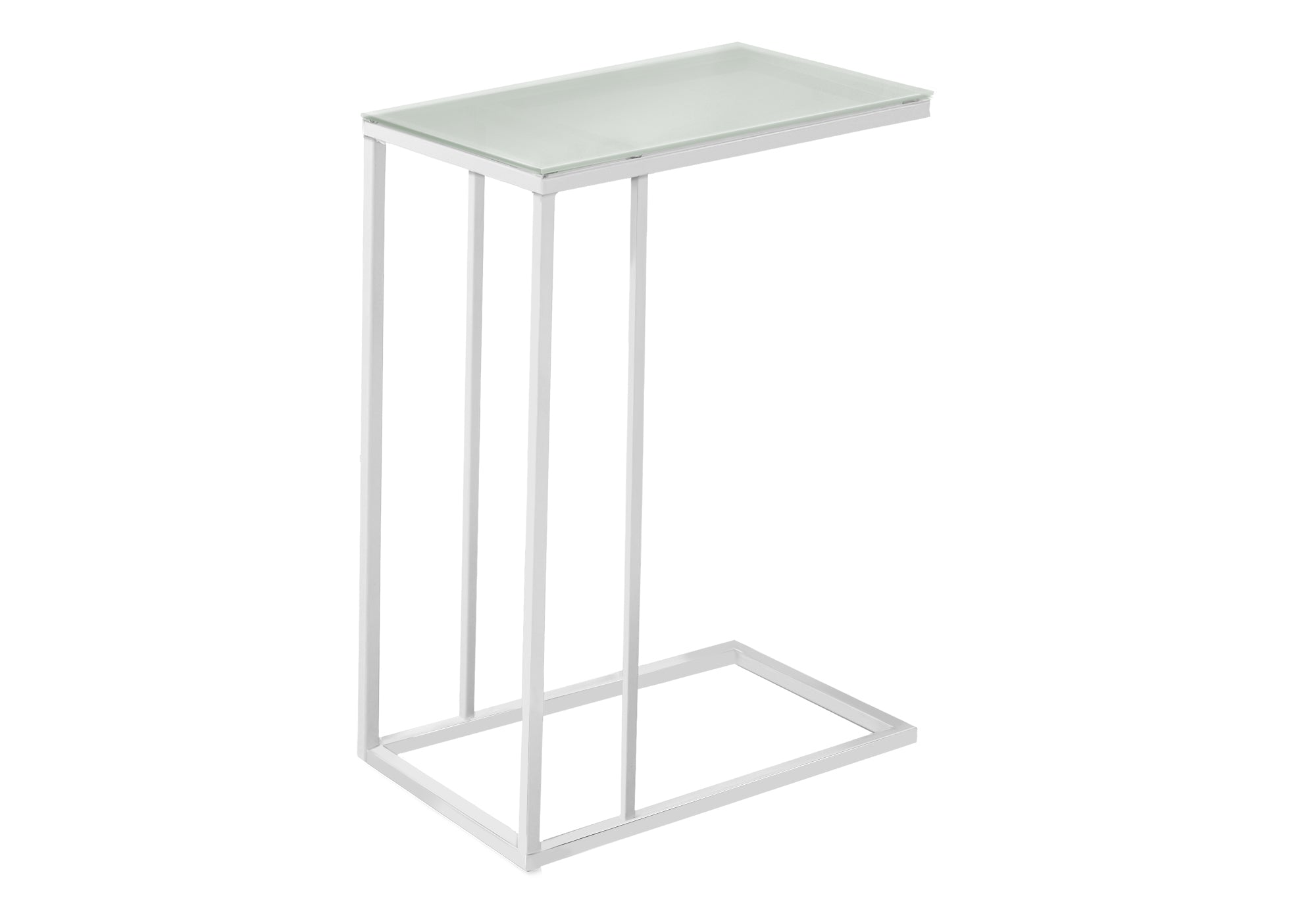 TABLE DE CHEVET - METAL BLANC / VERRE TREMPE GIVRE – I 3037.
