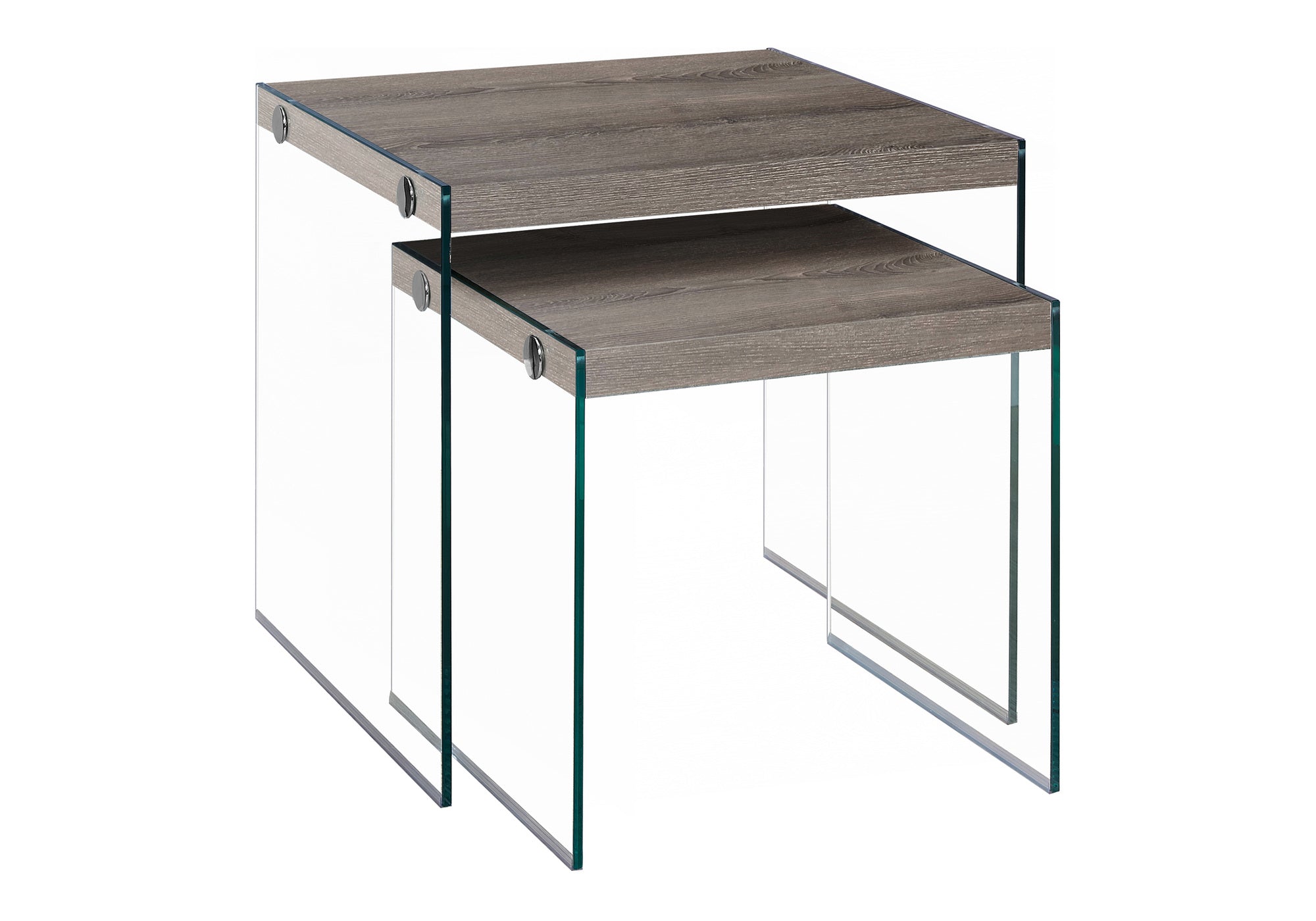 TABLES GIGOGNES - ENS. 2PCS / TAUPE FONCE / VERRE TREMPE – I 3053