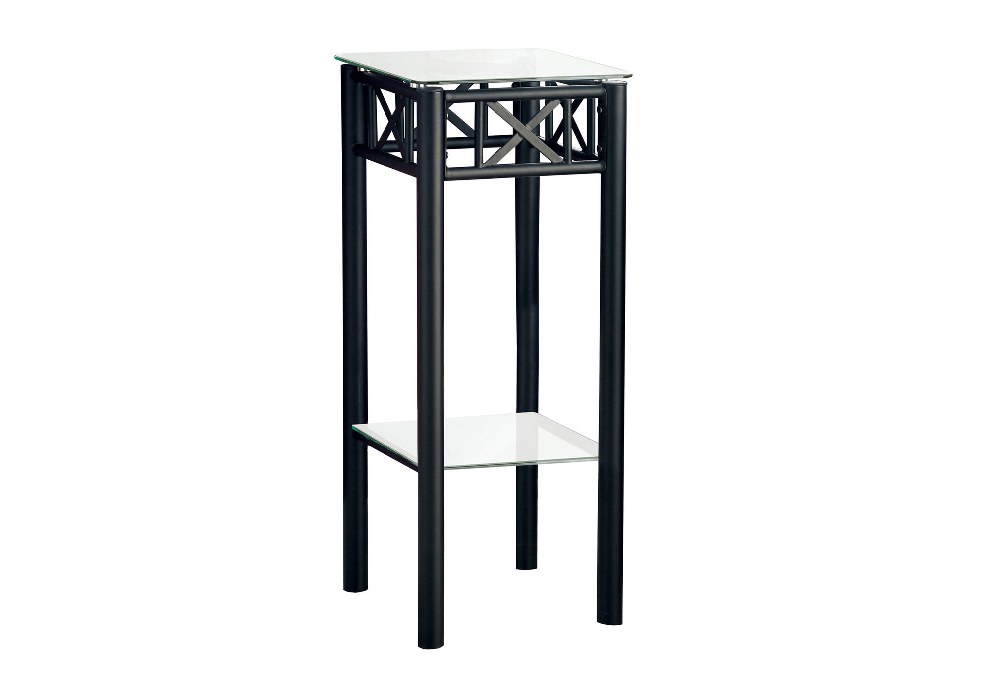 TABLE DE CHEVET - METAL NOIR AVEC VERRE TREMPE – I 3078.
